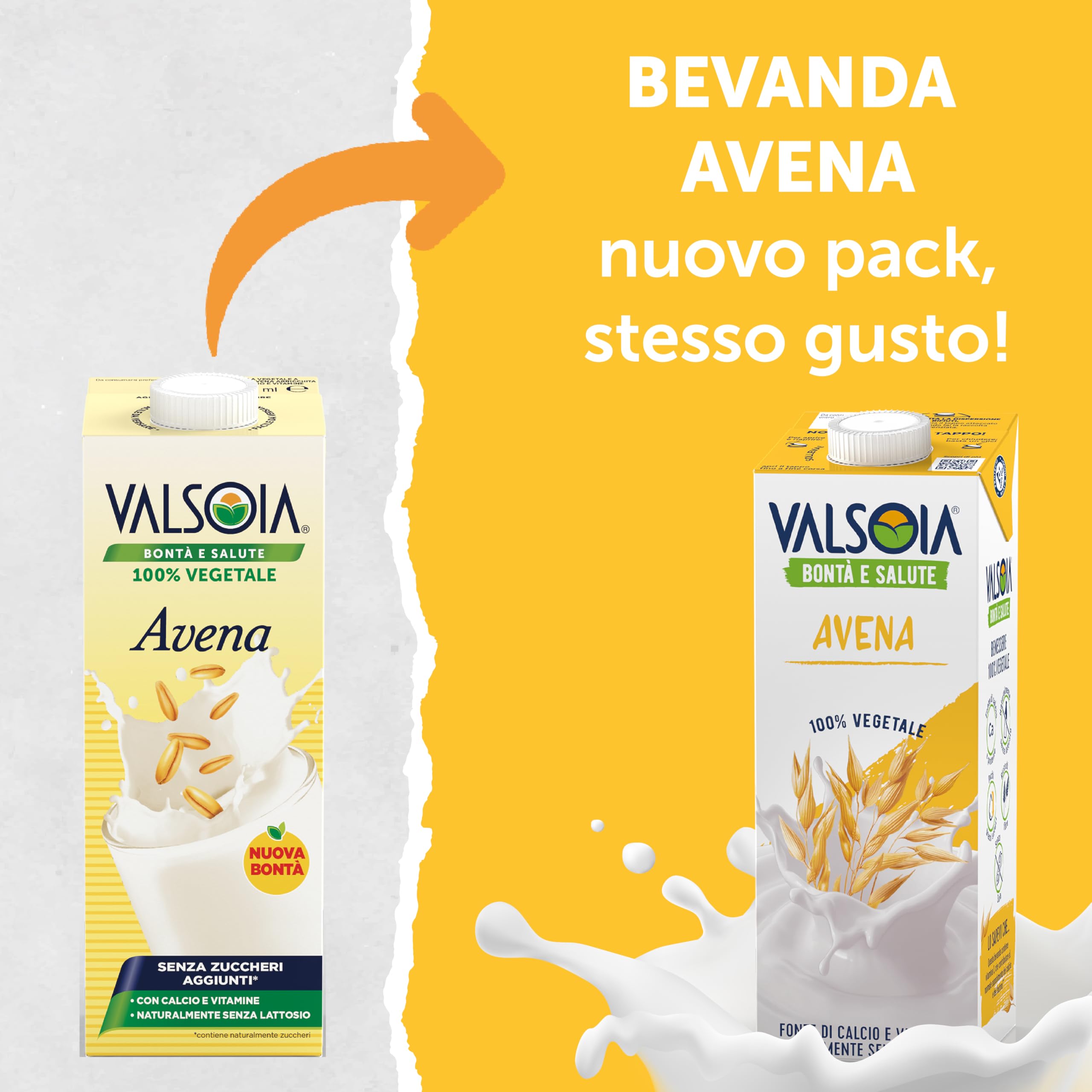 Valsoia - Bevanda Avena Drink, Box da 10 Tetra Brik da 1000 ml, 100% Vegetale, Senza Lattosio, con Calcio e Vitamine, Ideale anche per Vegani e Vegetariani, può Contenere Tracce di Glutine