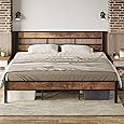 LIKIMIO Twin Bed Frame with Headboard, Easy Assembly, Noise-Free, No Box Spring Needed, Heavy Strong Metal Support Frames, Vintage Brown