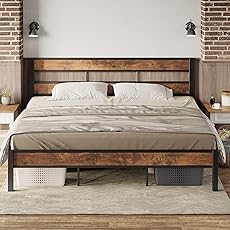 LIKIMIO Twin Bed Frame with Headboard, Easy Assembly, Noise-Free, No Box Spring Needed, Heavy Strong Metal Support Frames, Vintage Brown