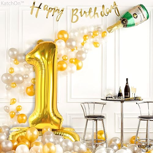 Miniatura 3 de KatchOn, Globos dorados del número 1  enormes 40 pulgadas  Globo Wild One para primer cumpleaños  Globo número 1, globo dorado uno, decoraciones de