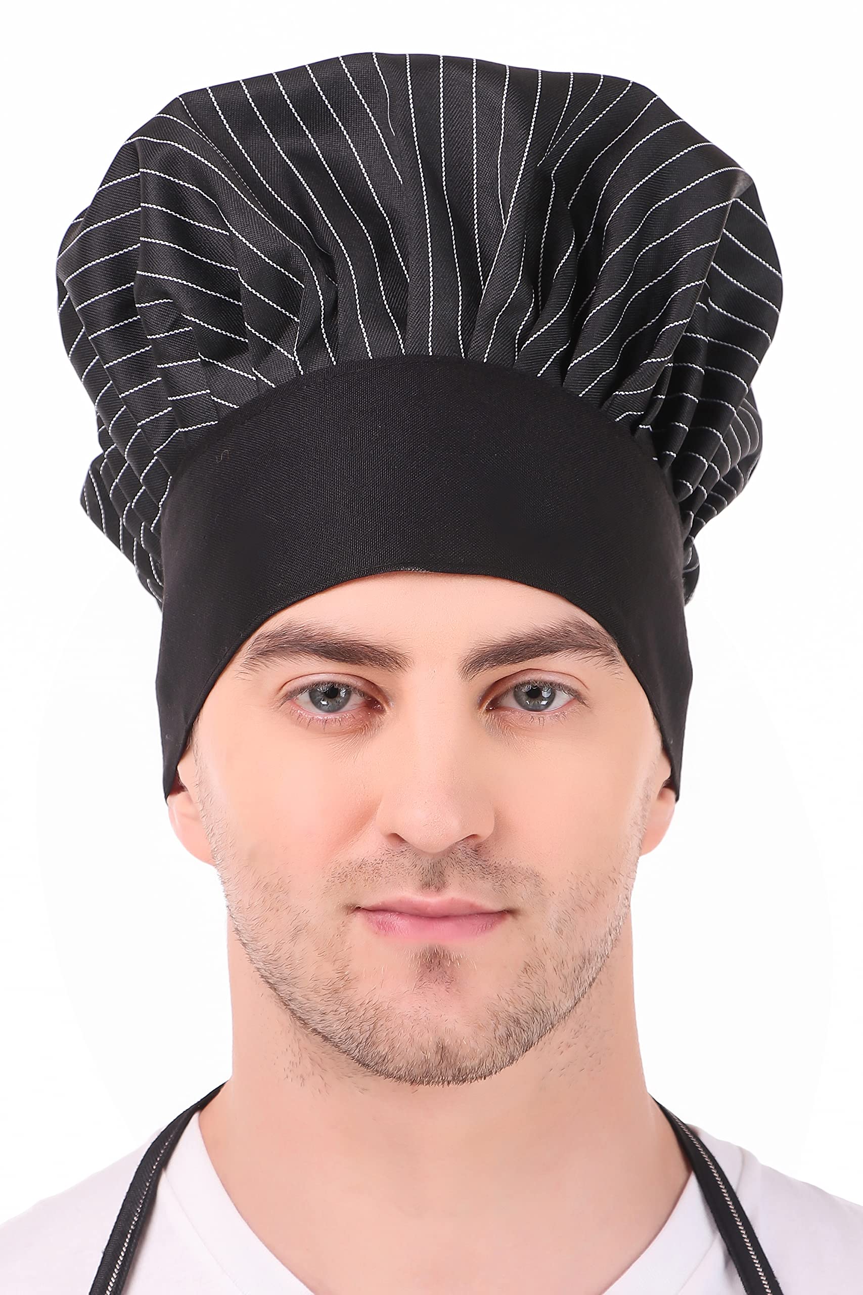 KODENIPR CLUB Adjustable Stripe Contrast Hat Cook Cap Cooking Kitchen Cap Restaurant Cap (Pinstripe)