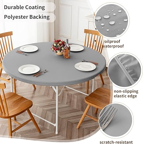 Miniatura 2 de Paquete de 2 manteles elásticos reversibles, impermeables, resistentes a las manchas, mantel elástico con un paño, para interiores y exteriores