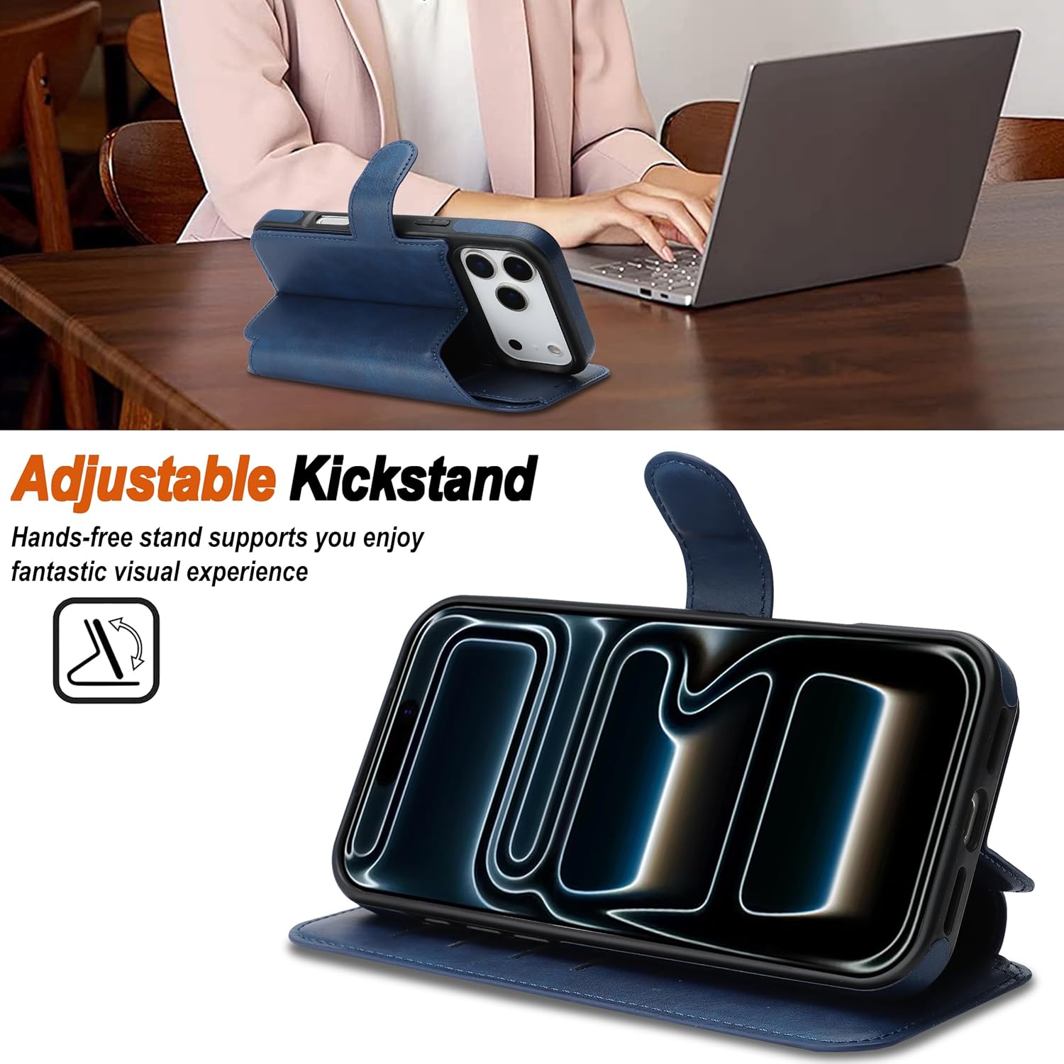for iPhone 17 Pro Max Wallet Case with [RFID Blocking] Card Slot, MagSafe-Fit, 2-in-1 PU Leather Flip Fold Stand Shockproof Magnetic Detachable Phone Case for iPhone 17 Pro Max,Blue