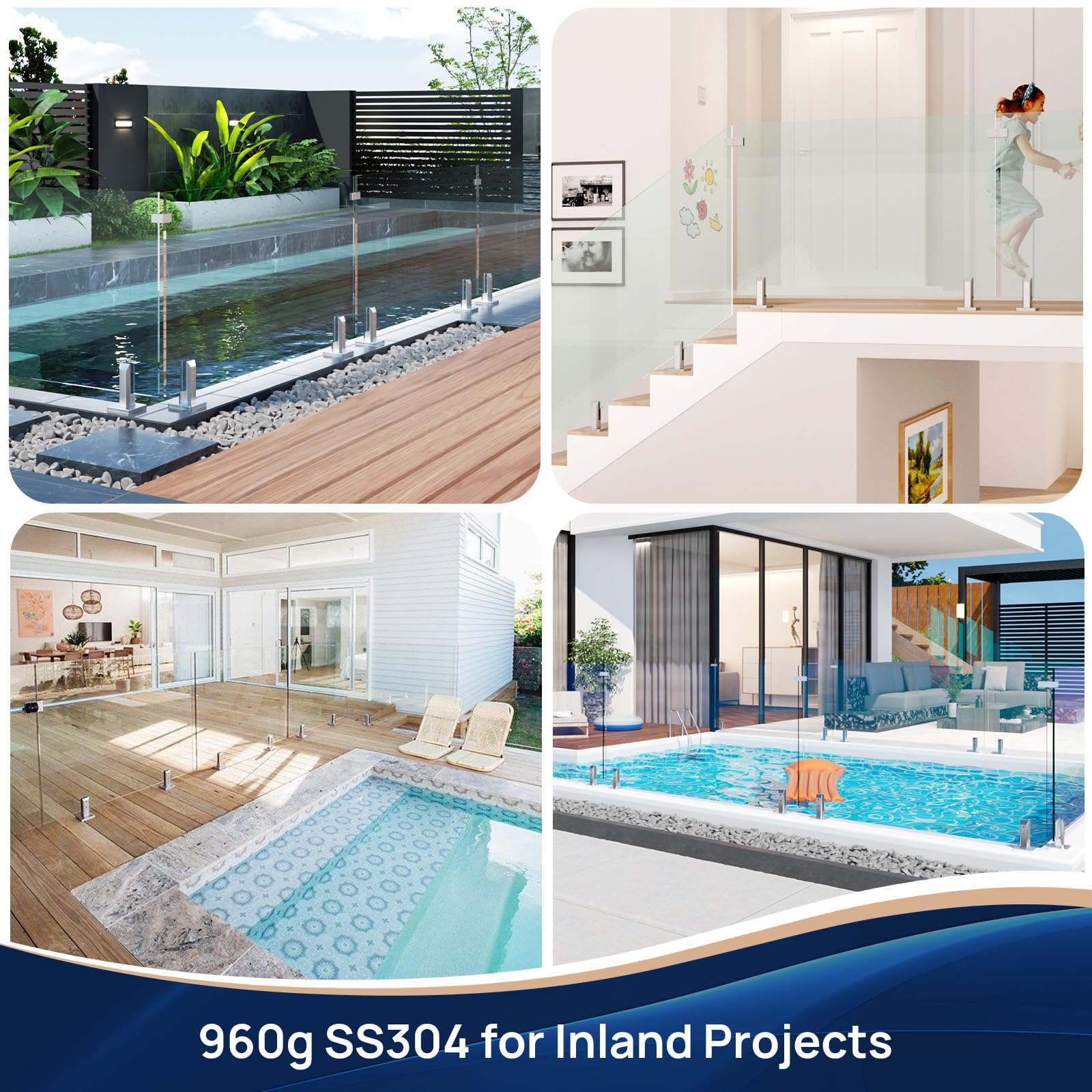 LukLoy Paquete de 12 espigas de barandilla de vidrio de acero inoxidable T304, acabado cepillado, sistema de barandilla de vidrio, diseño sin taladrar para piscina, cubierta, escalera, balaustrada