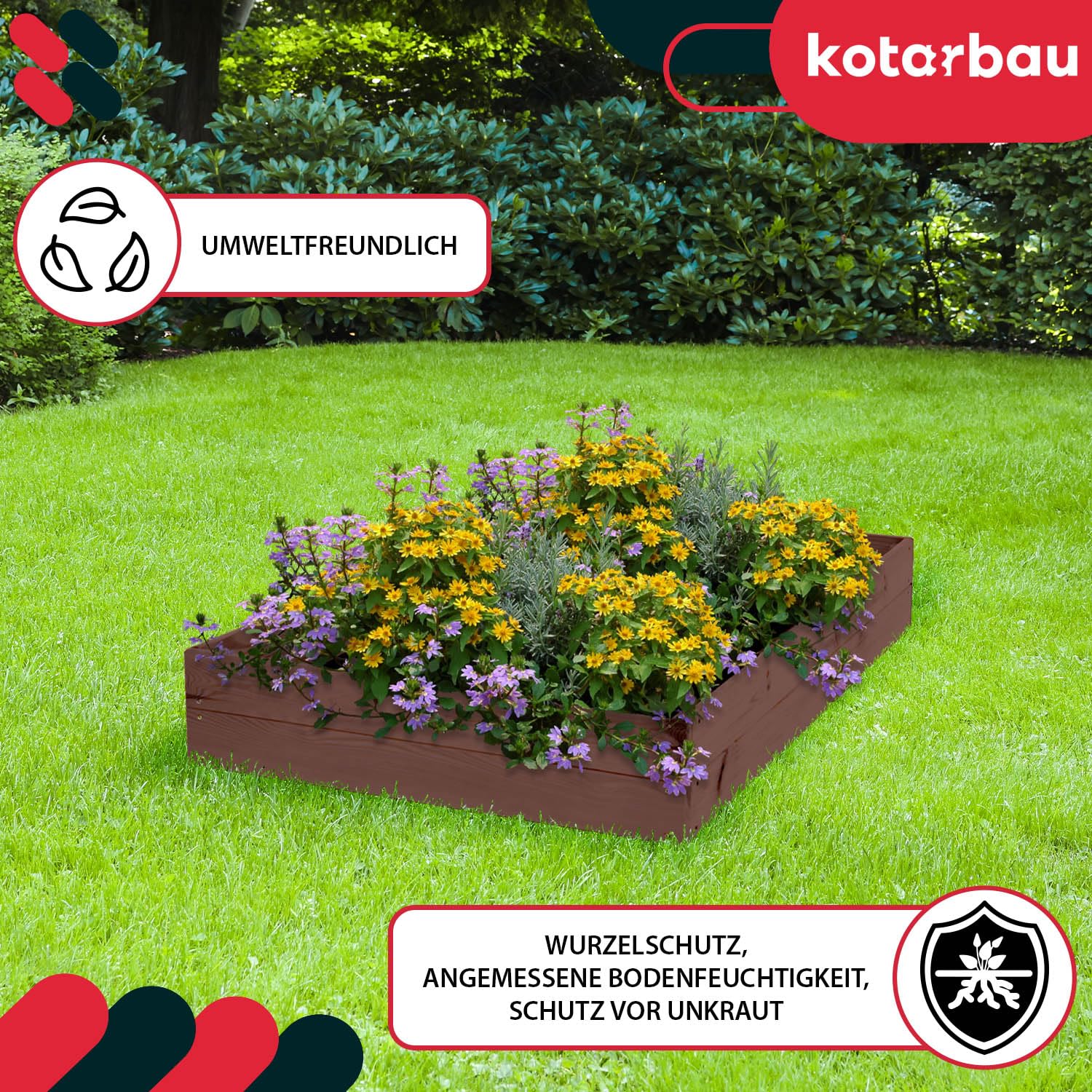 KOTARBAU® Jardinière surélevée en bois pour fleurs 120x100x18cm Imprégnée, pots de plantes marron, marron, 140 x 80 x 18 cm