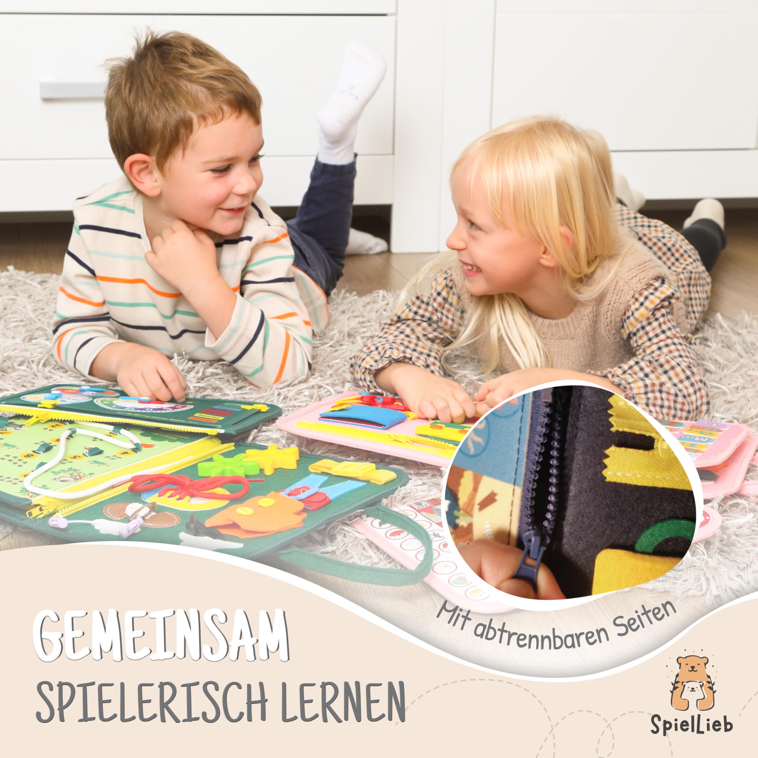 SpielLieb® Montessori Busy Board tedesco dai 3 anni in su, giocattolo interattivo per bambini – Occupazione per auto e aereo sviluppo e capacità motorie