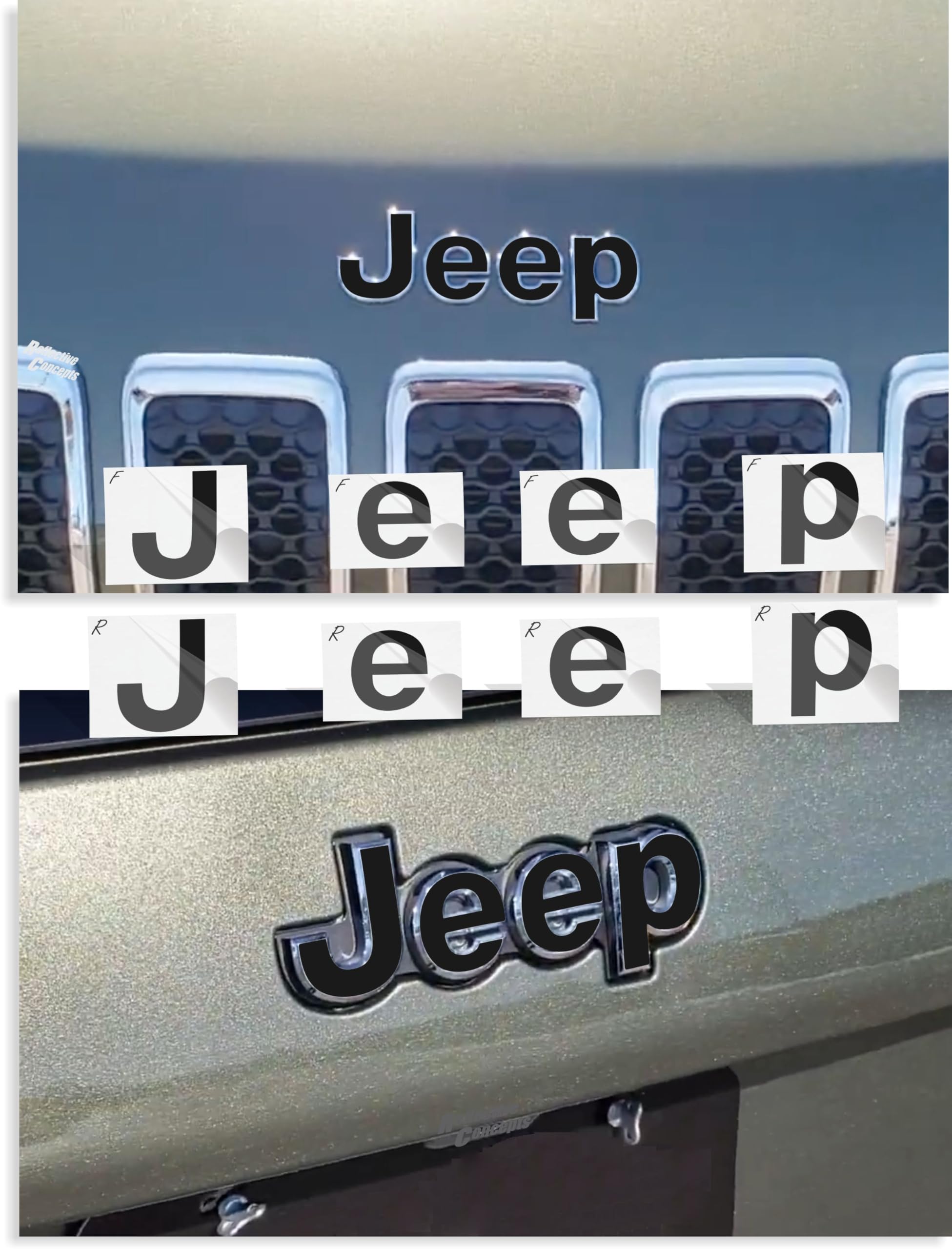 Reflective Concepts - 2019-2023 Jeep Cherokee - Jeep Front and Rear Emblem Overlay Decal Stickers - (Color: Flat Black)
