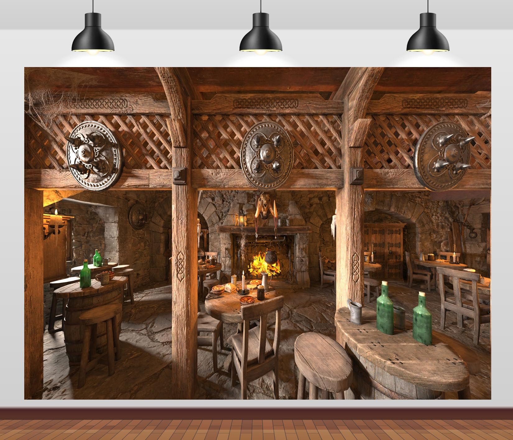 12x8FT (3.6x2.5m) Taverna Medievale Rustica Con Camino Sfondo Fotografico