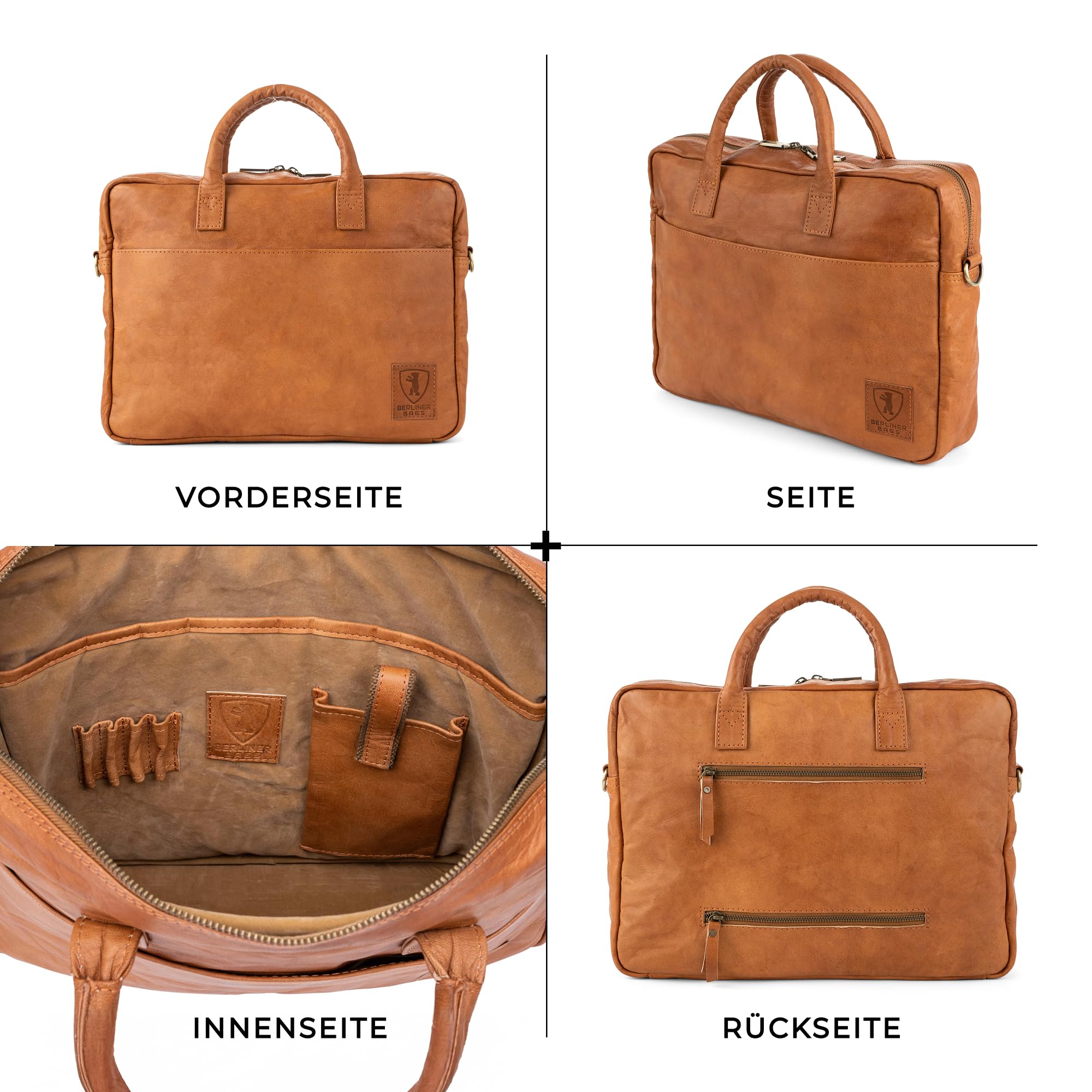 Berliner Bags Vintage Laptoptasche Madrid, 15 Zoll Umhängetasche aus Leder, Aktentasche, Schultertasche für Herren