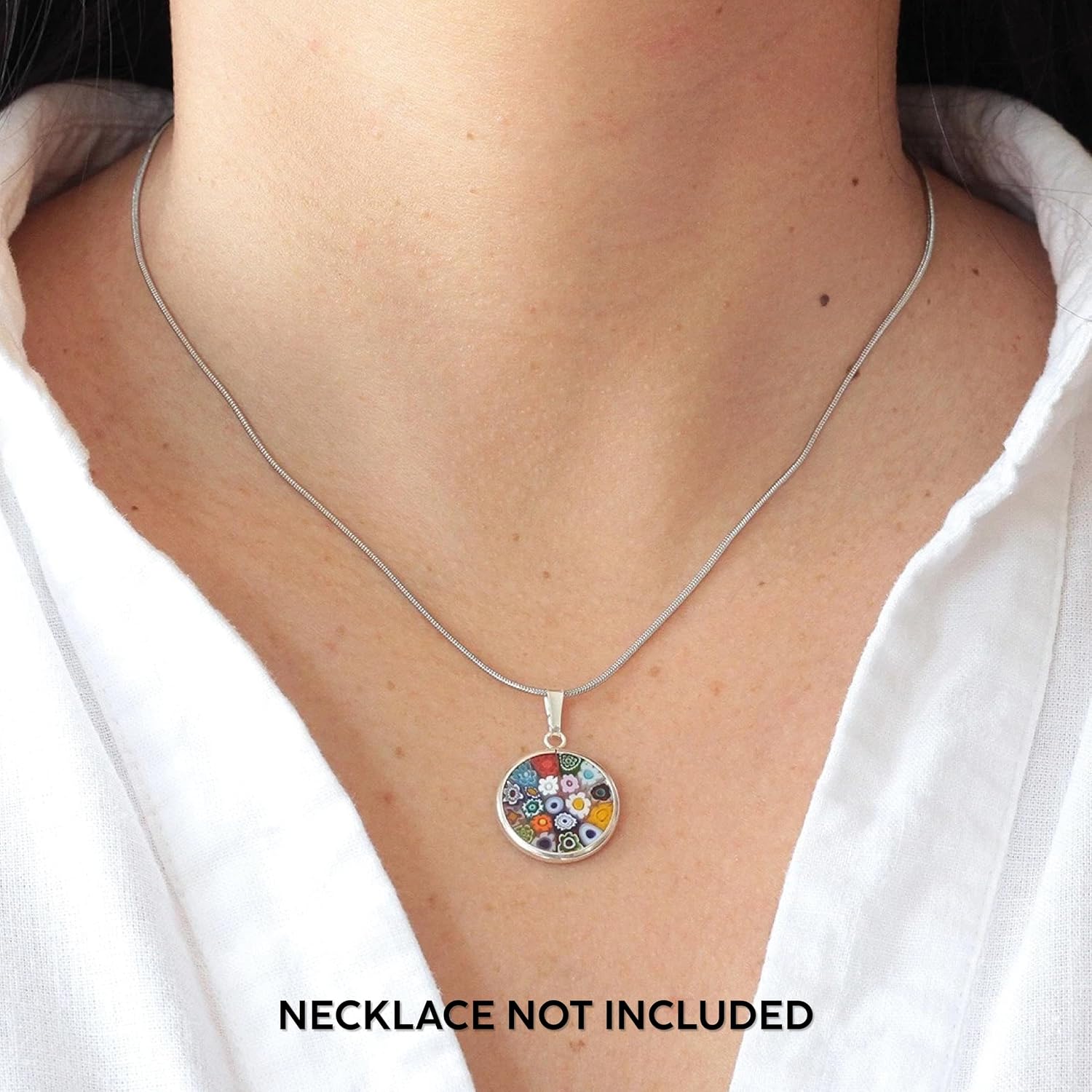 Ca D Oro Murano Multicolor Millefiori Round Glass Dangle Earrings and Pendant for Women in Sterling Silver - Murano Glass Earrings and Pendant for Women