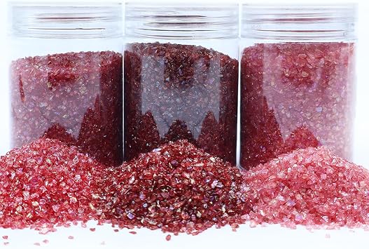 TWINKLING High Luster Crushed Glass, Broken Glass Glitter Pieces Set of 3, Shattered Glass Gems Chips for Resin Art DIY Epoxy Crafts, Nail Art, Geode Painting, Jewelry Making, 2-4mm, 1LB Red