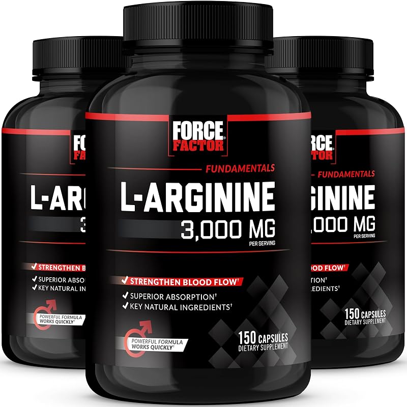 Force Factor Suplemento de L-arginina com BioPerine e selênio, 3000 mg, 450 cápsulas