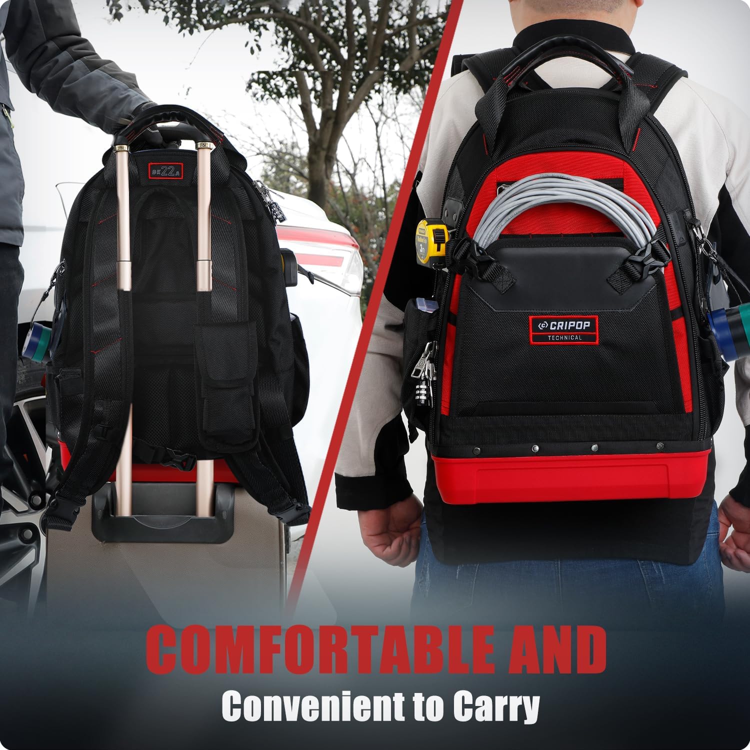 Tool Backpack, Heavy Duty Electrician Backpack with Waterproof Bottom & Laptop Compartment, Durable HVAC/Mechanic/Technicians Backpacks for Tool Organizer