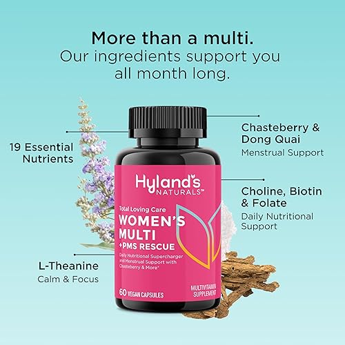 Miniatura 4 de Hyland's Total Loving Care Multivitamínico para mujeres y rescate de síndrome premenstrual, 60 cápsulas veganas con L-teanina para concentración y