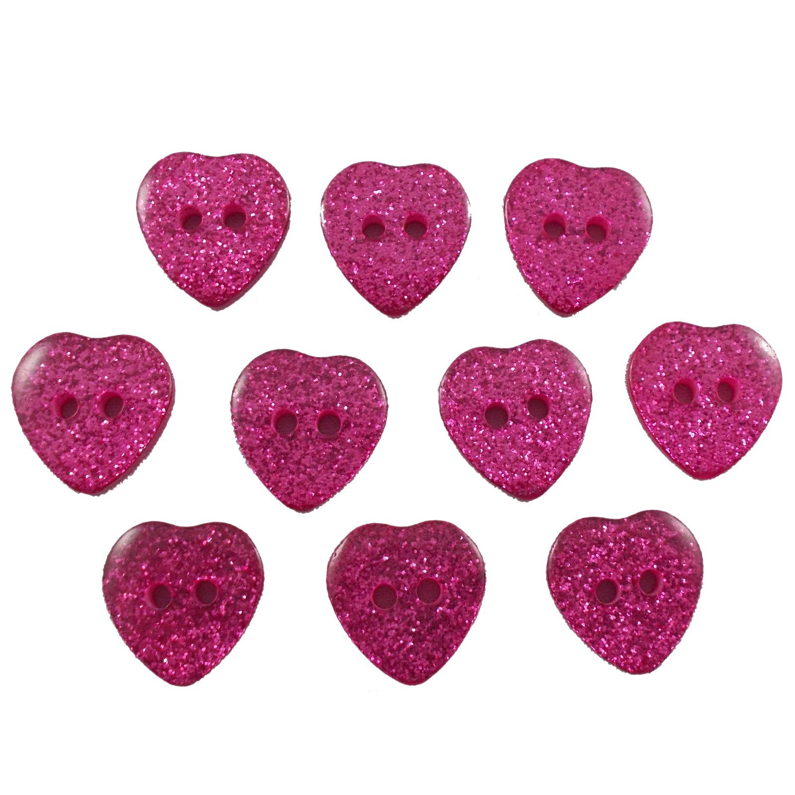 Push The Button Pink Colour Glitter Heart Shape Buttons 15Mm (, 10)