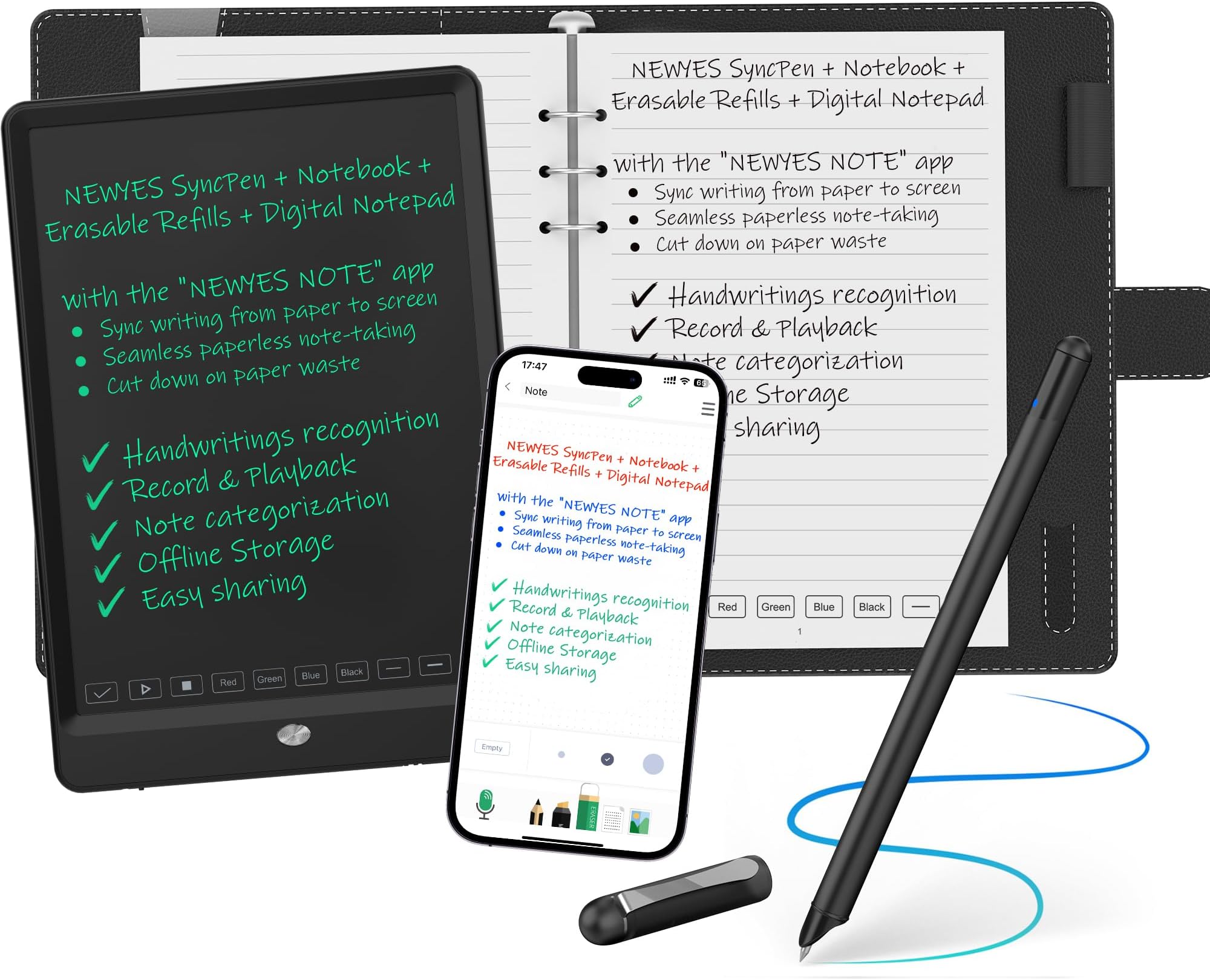 SyncPen 3.0 Digital Note-taking Set | Paper-to-Screen Solution, Smart-Pen + A5 Notebook + Reusable LCD Notepad, Auto Real-time Sync, Playback, Ideal for School Office Meeting Art