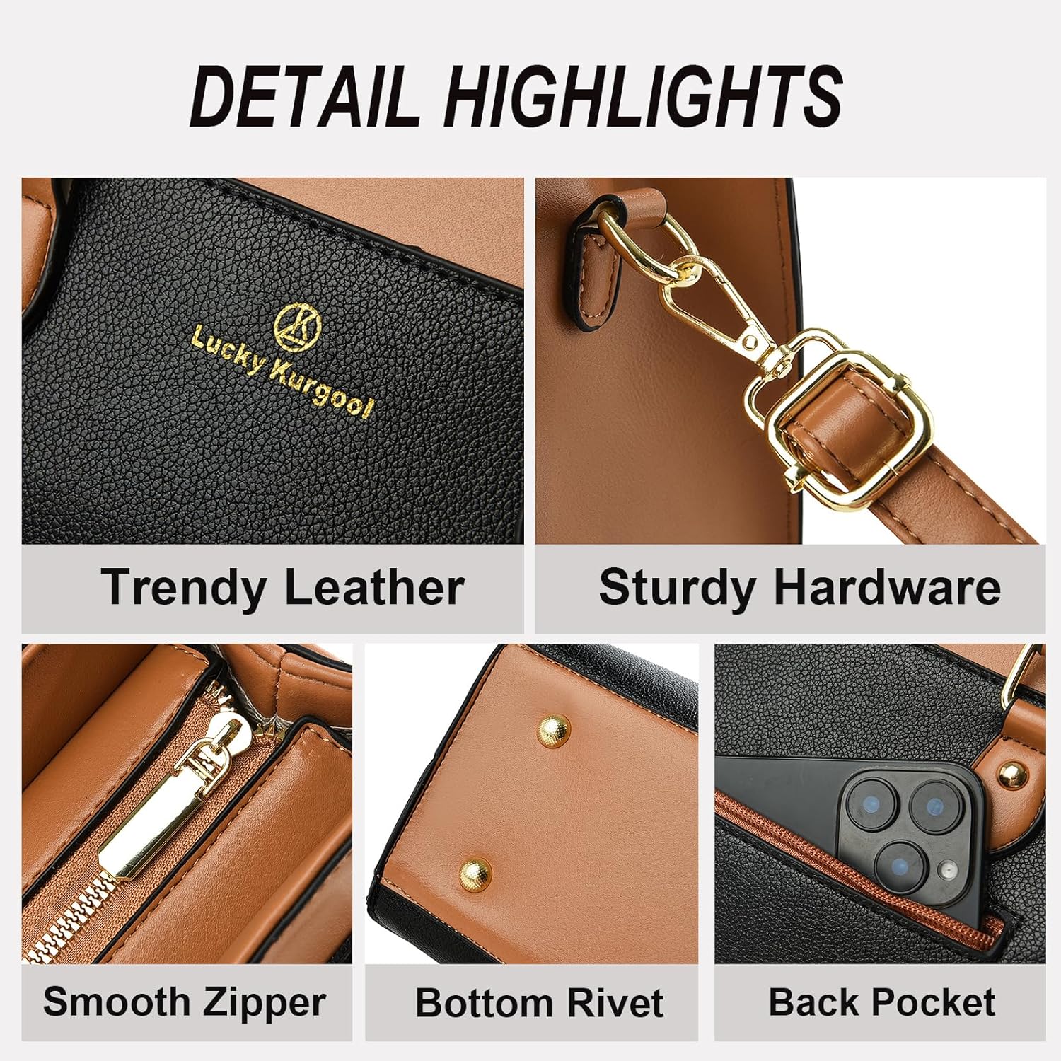 KURGOOL Handbags Purses for Women, Trendy Leather Dual-tone Tote Purse, Designer Handbag Shoulder Bag Top Handle Satchel Bags - Image 6