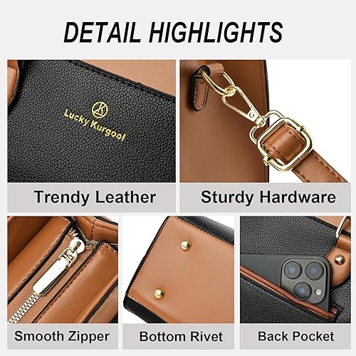 Miniatura 6 de KURGOOL Bolsos de mano para mujer, bolso de mano de cuero de moda de doble tono, bolso de mano de diseñador bolso de hombro bolso de mano con asa