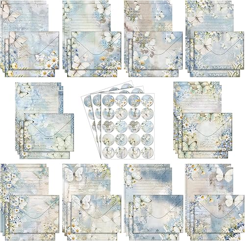 Miniatura 32 de TaoBary Juego de 160 piezas de papel de papelería, 50 papeles de papelería de doble cara con 50 sobres a juego y 60 calcomanías de puntos redondos,