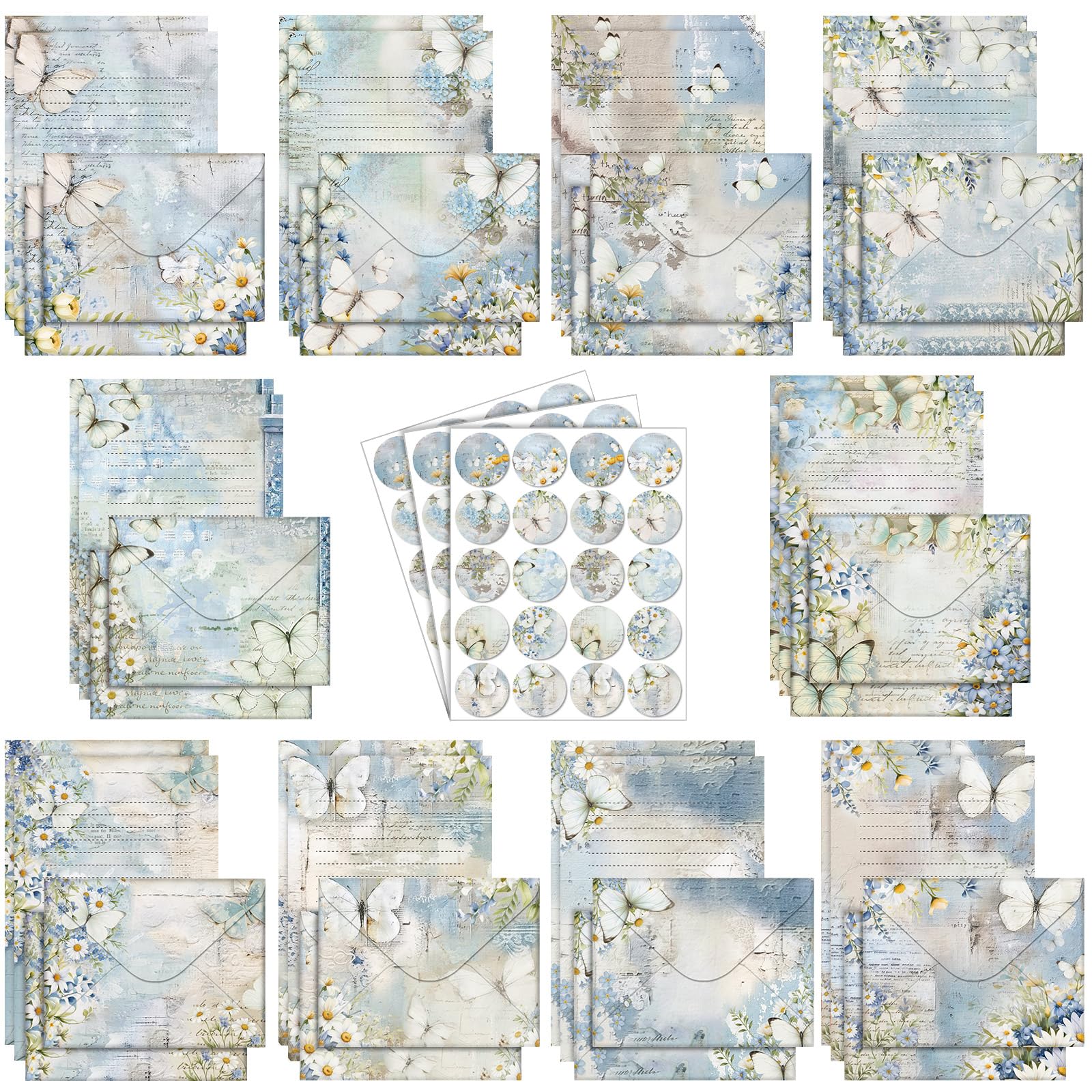 TaoBary 160 Pcs Serenity Junk Stationery Paper and Envelopes Set