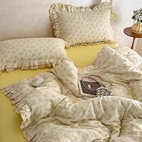 Vista 54 de VM VOUGEMARKET Funda de edredón de encaje tamaño individual, funda de edredón a cuadros azules con 2 fundas de almohada románticas de encaje, suave