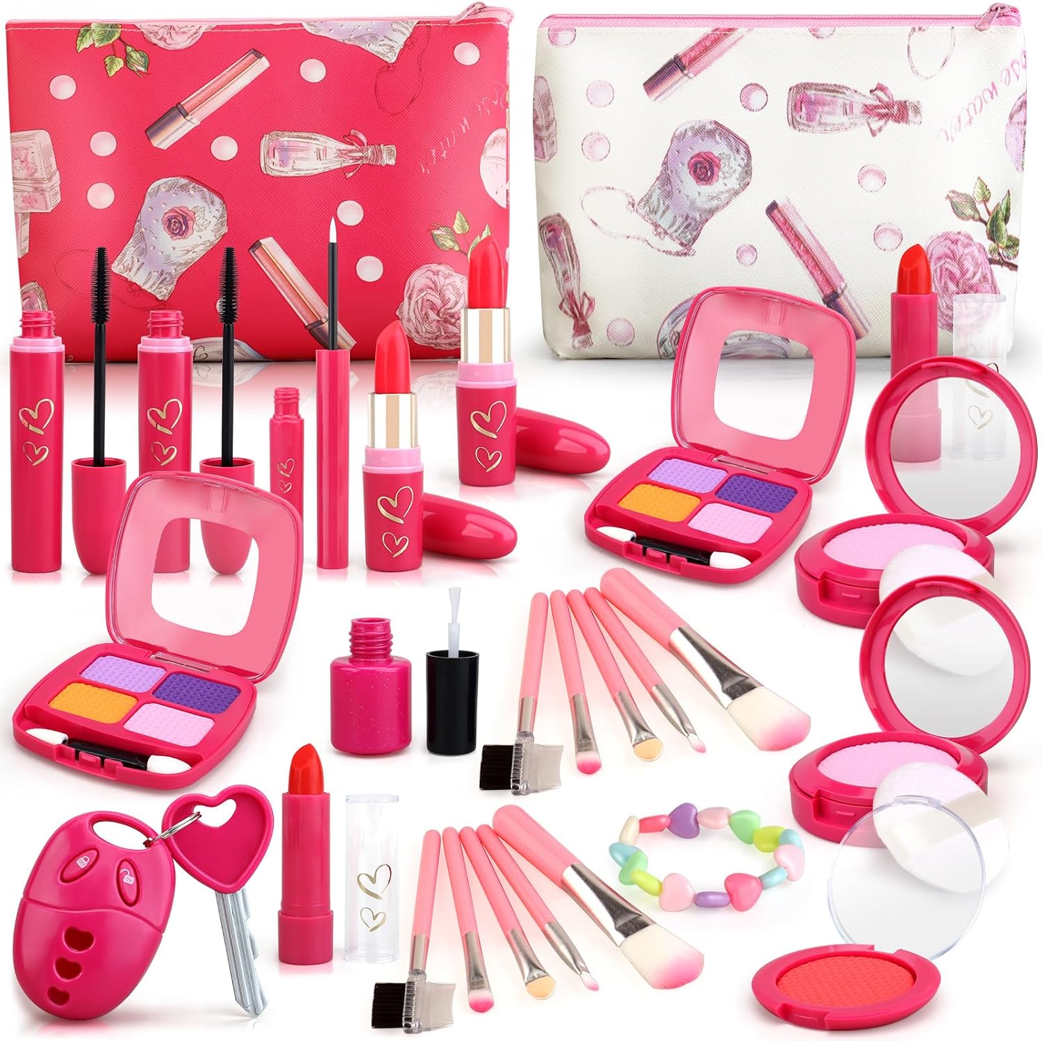 Woumserta Girl Gifts Basic Pretend Makeup for Little Girls, Play Makeup for Kids 3-5, Fake Makeup Set Toys for 3 4 5 6 7 Year Old Girls
