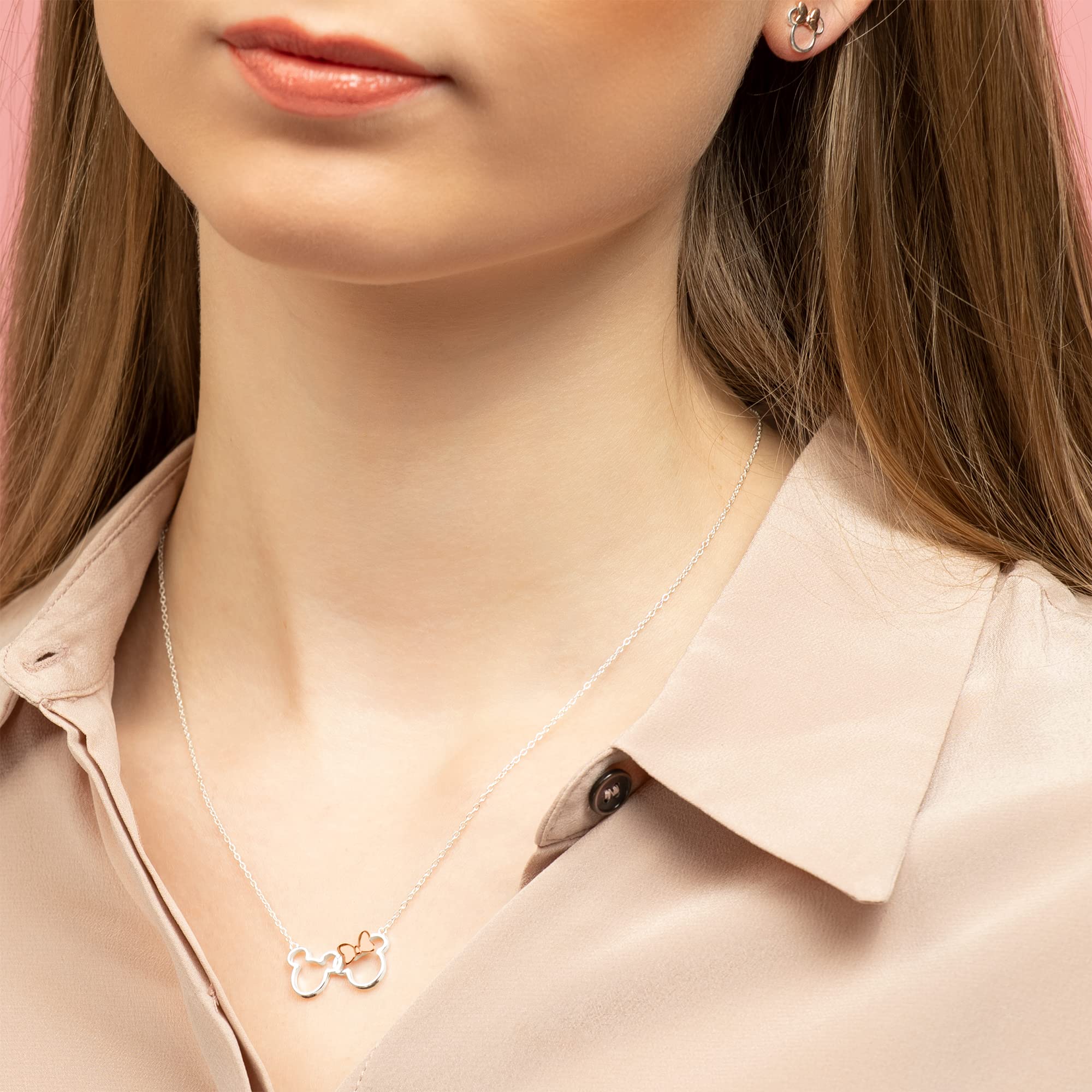 Disney Minnie And Mickey Silver & Rose gold Plated Necklace NF00287TL-18