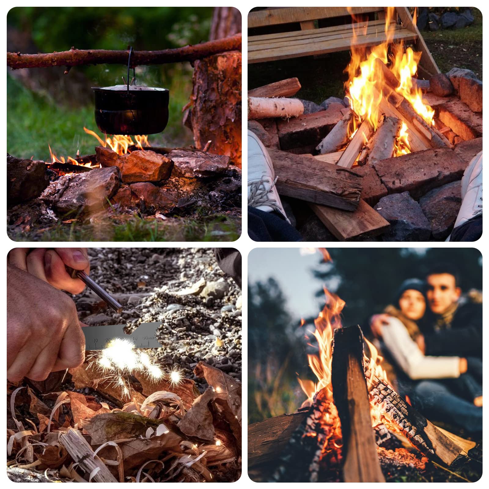 UKOFEW Pedernal Supervivencia Fuego Acero, Encendedor Ferrocerio Camping Senderismo (8x7.5cm)