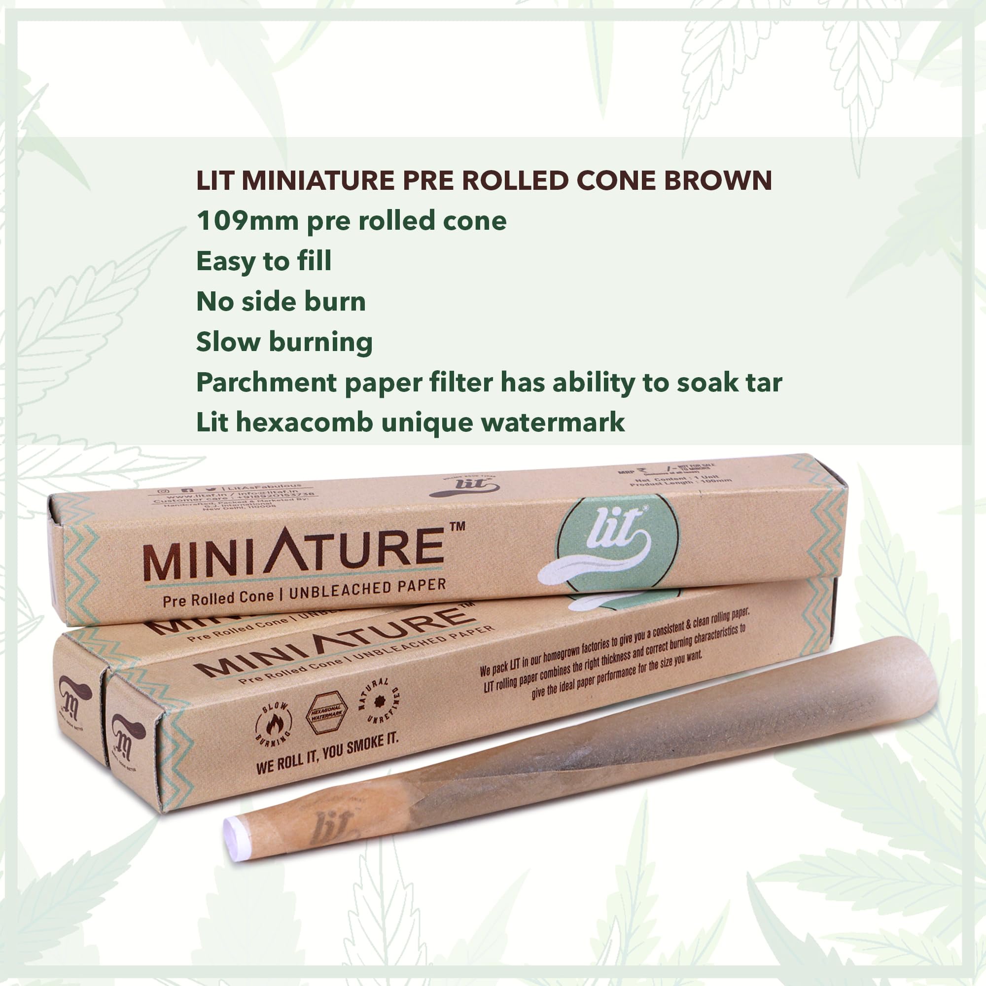 LIT MINIATURES Brown and Pure Rice Rolling Papers Cone (100mm Each cone, 60 Cones) 4