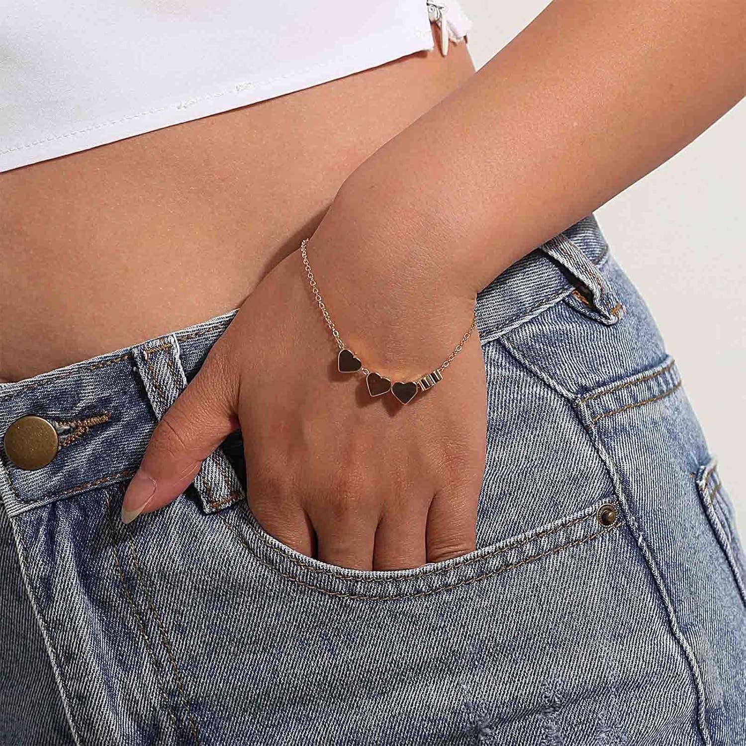 YienDoo Heart Bracelet Silver Love Wrist Chain Boho Hand Chain Minimalist 4 in Love Bracelets Jewelry Gifts for Women - Image 3