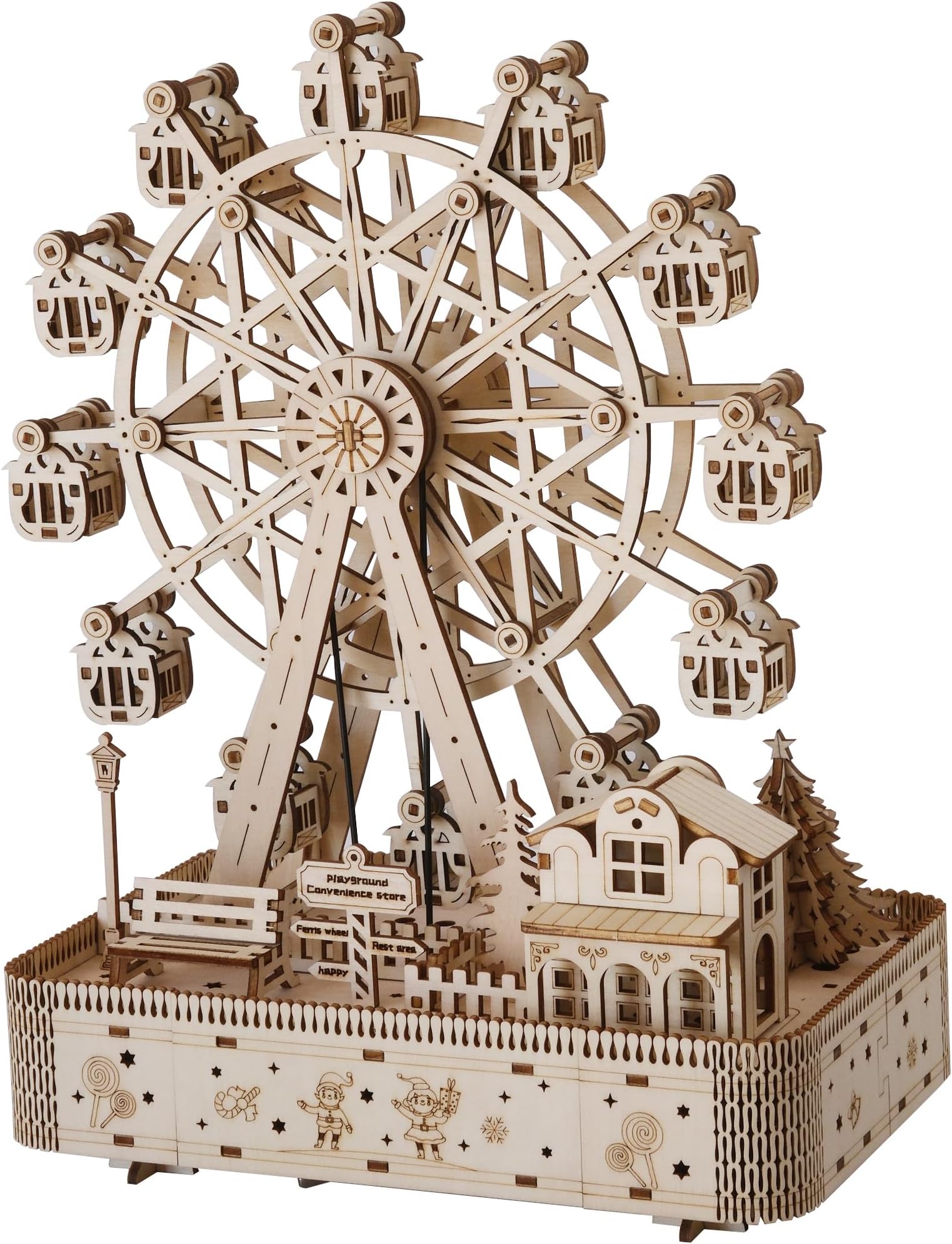 Suerte 3D Wooden Puzzle Music Box for Adult Ferris Wheel Model Kit Wood Build Assembly Toys DIY Mechanical Music Box Building Kit Valentines Day Gifts