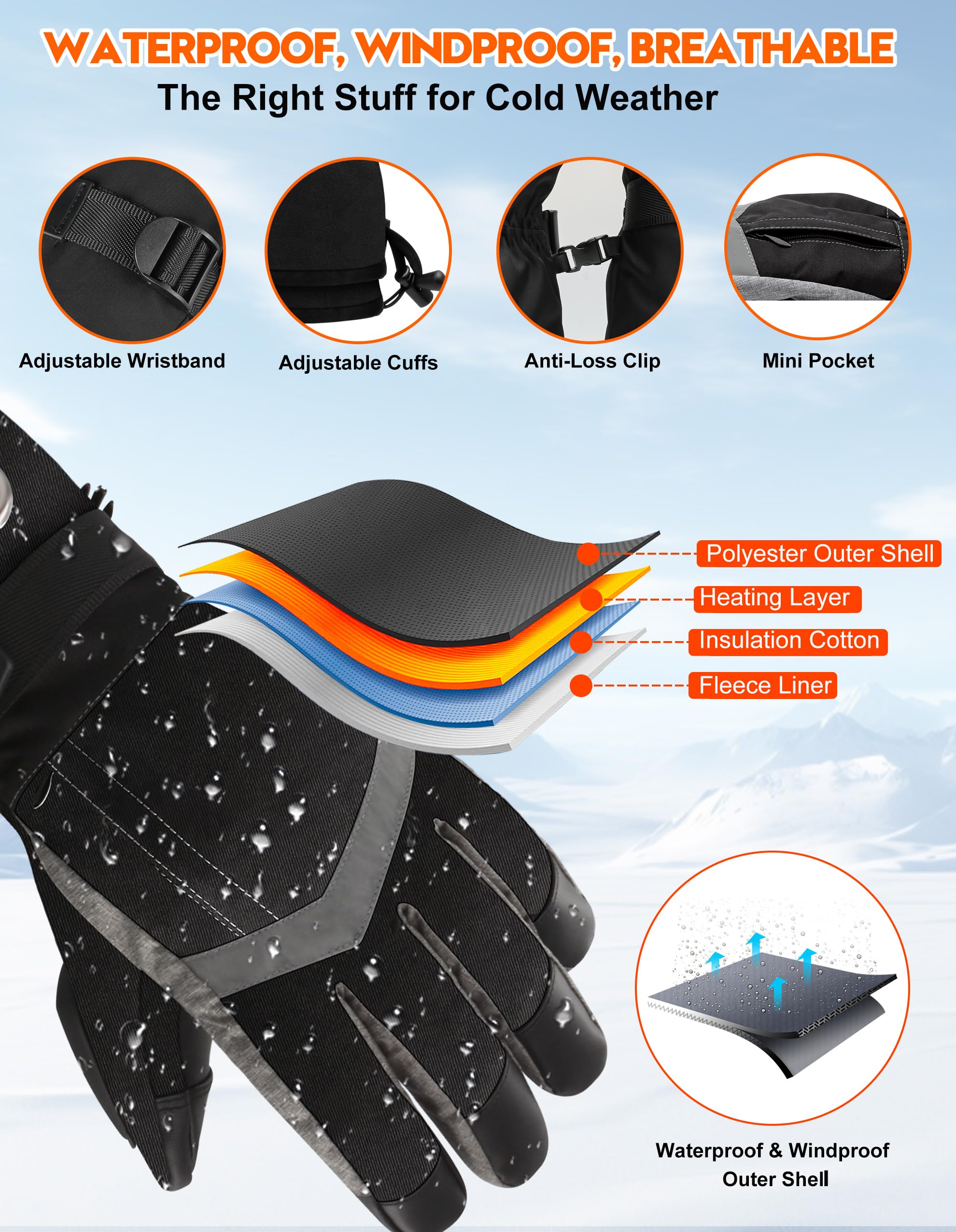 SVPRO Guantes calefactados, 5 V, 6000 mAh, recargables, para hombres y mujeres, guantes de calefacción eléctrica impermeables y resistentes al viento para esquí, caza, motociclismo, senderismo