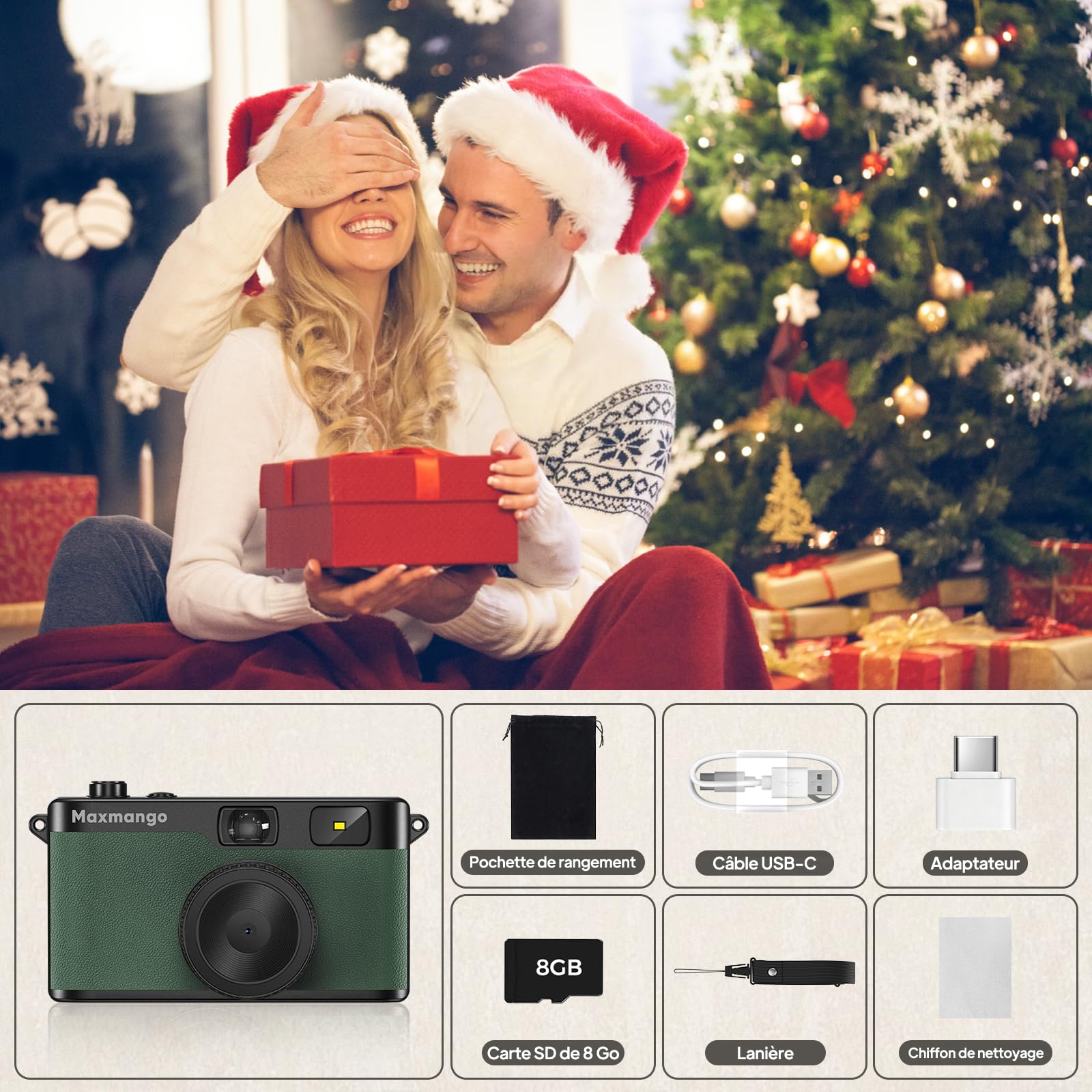 Maxmango D53 Appareil Photo numérique, 12 MP Appareil Photo Vintage Filtres DIY, Appareil Photo numérique Comprend Une Carte SD de 8 Go pouvant Stocker 4000 Photos (Vert)