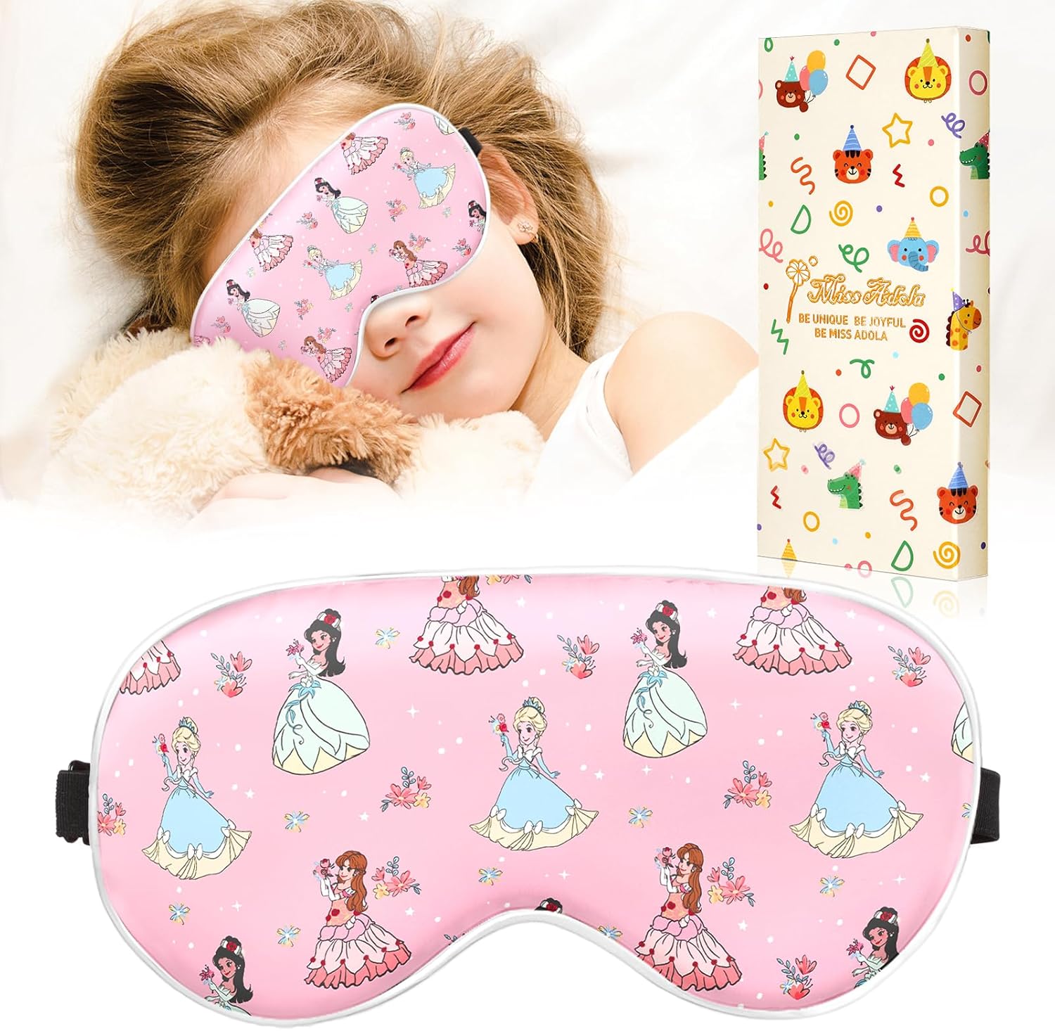 Sleep Mask for Kids – Cute Cartoon Silk Eye Mask for Sleeping with Adjustable Strap Soft Smooth Light Silk Kids Eye Cover for Boys Girls Teens, Flower Girl