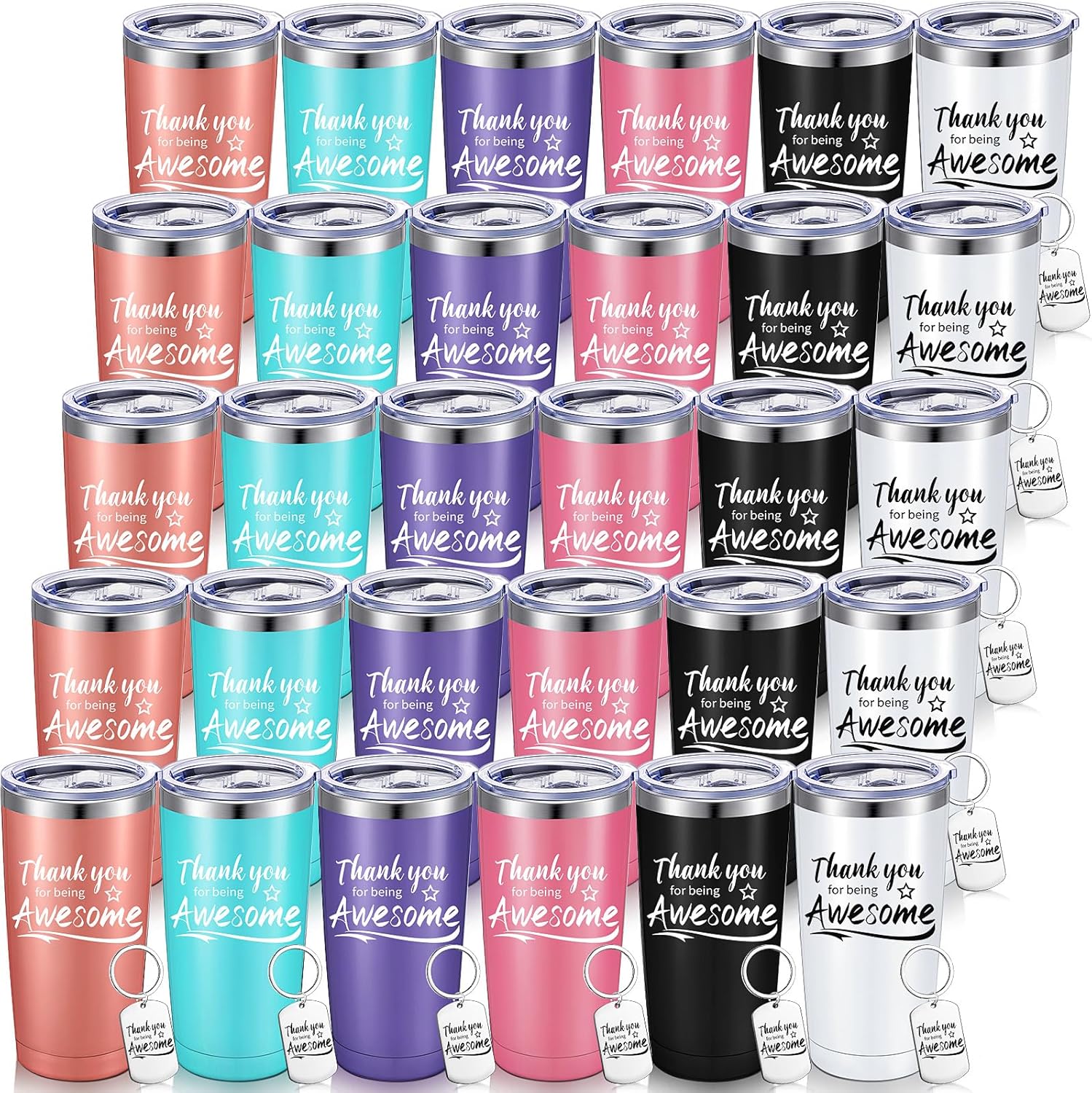 Sieral Thank You for Being Awesome Tumbler,Thank You Gifts for Women Men 20oz Insulated Stainless Steel Travel Tumbler with Lid and Straw Appreciation Gift with Keychain (Fresh Color,60 Pieces)