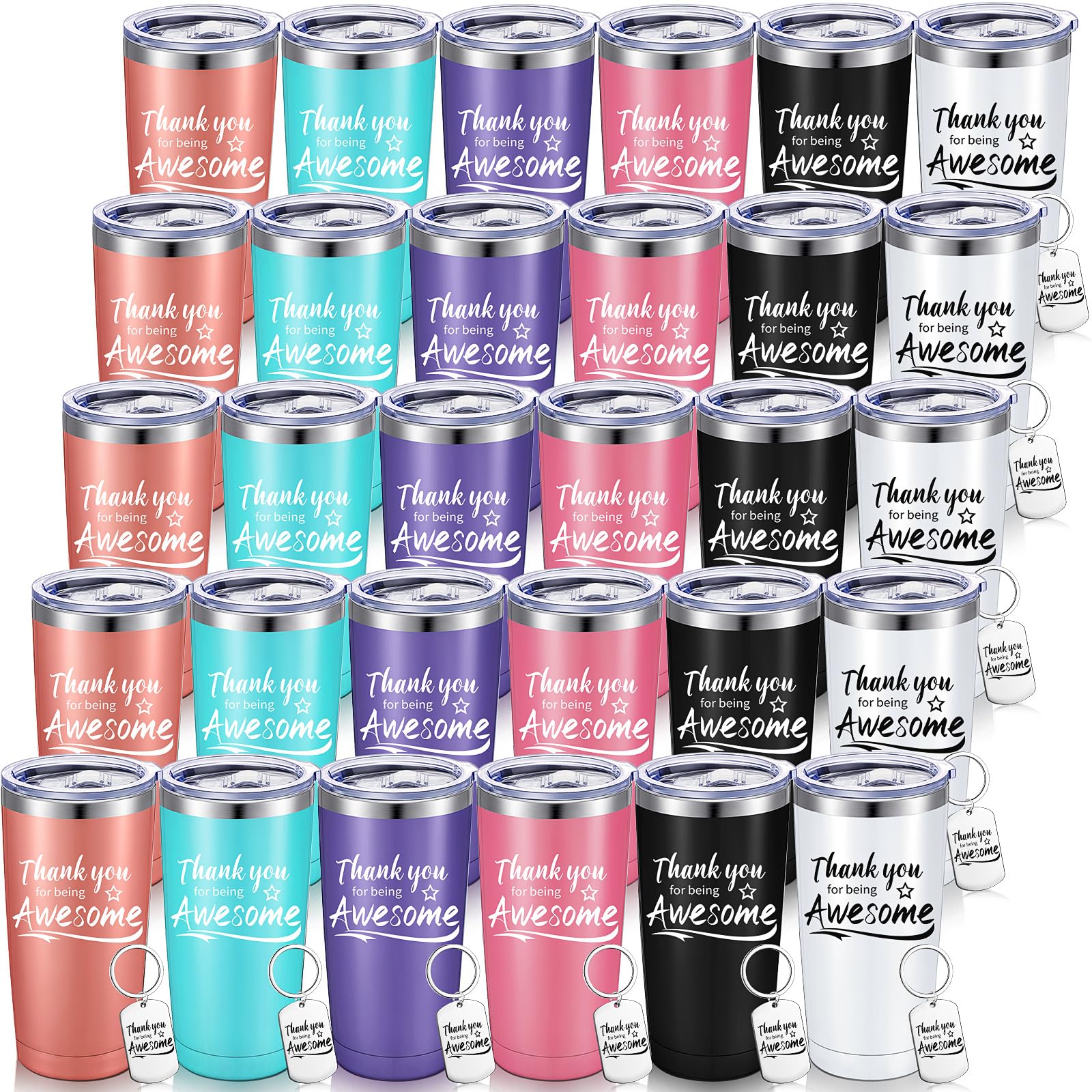 sieral thank you for being awesome tumbler,thank you gifts for women men 20oz insulated stainless steel travel tumbler with lid and straw appreciation gift with keychain (fresh color,30:pieces)