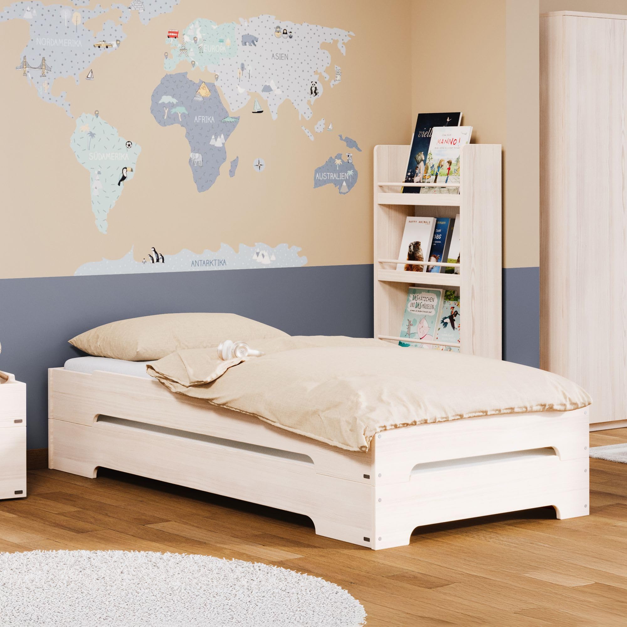 BioKinder Stapelbett Stapelliege Bodenbett Kai aus zertifiziertem Massivholz 90 x 200 cm