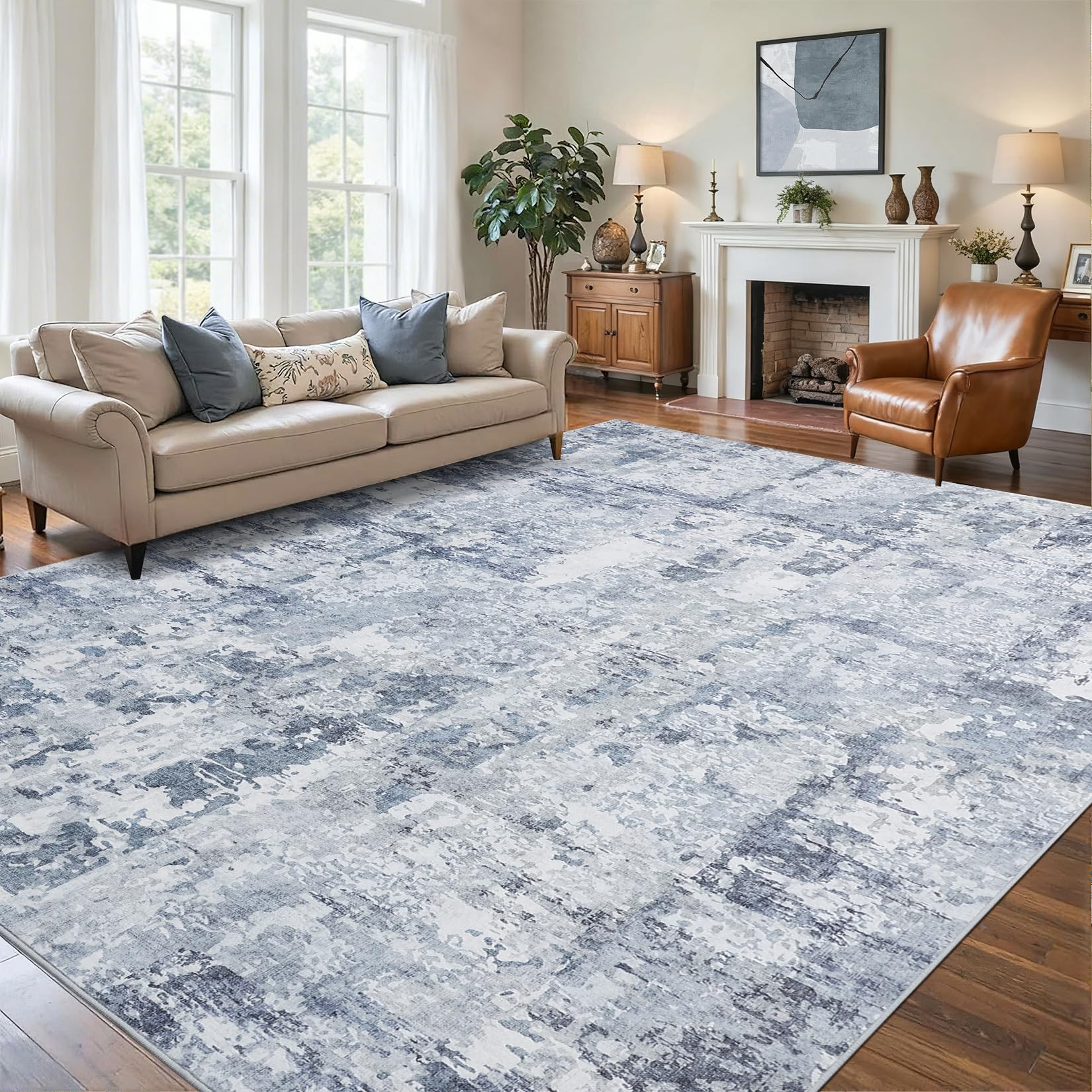 GarveeHome Large Area Rugs 9x12 for Living Room, Abstract Washable Rug Modern Non Slip Floor Mat Carpet Indoor Thin Accent Rug for Bedroom Dining Room