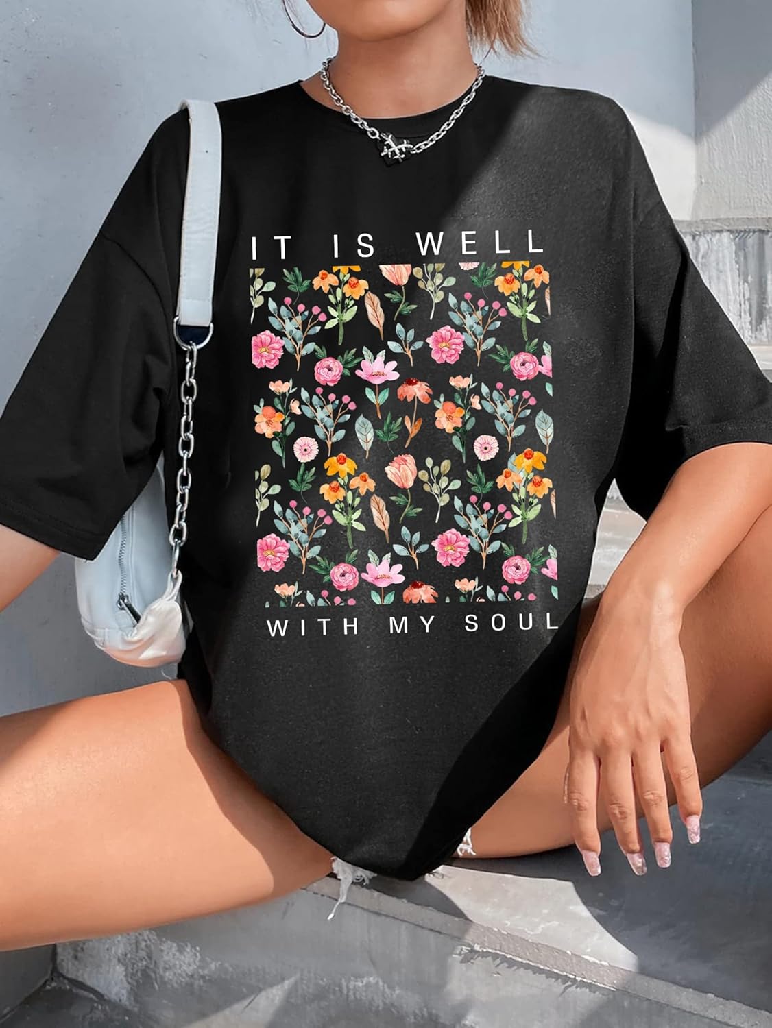 Oversized Christian Tshirts for Women God is Within Her Tops Jesus Faith Shirts Bible Verse Inspirational Graphic Tees - Image 3