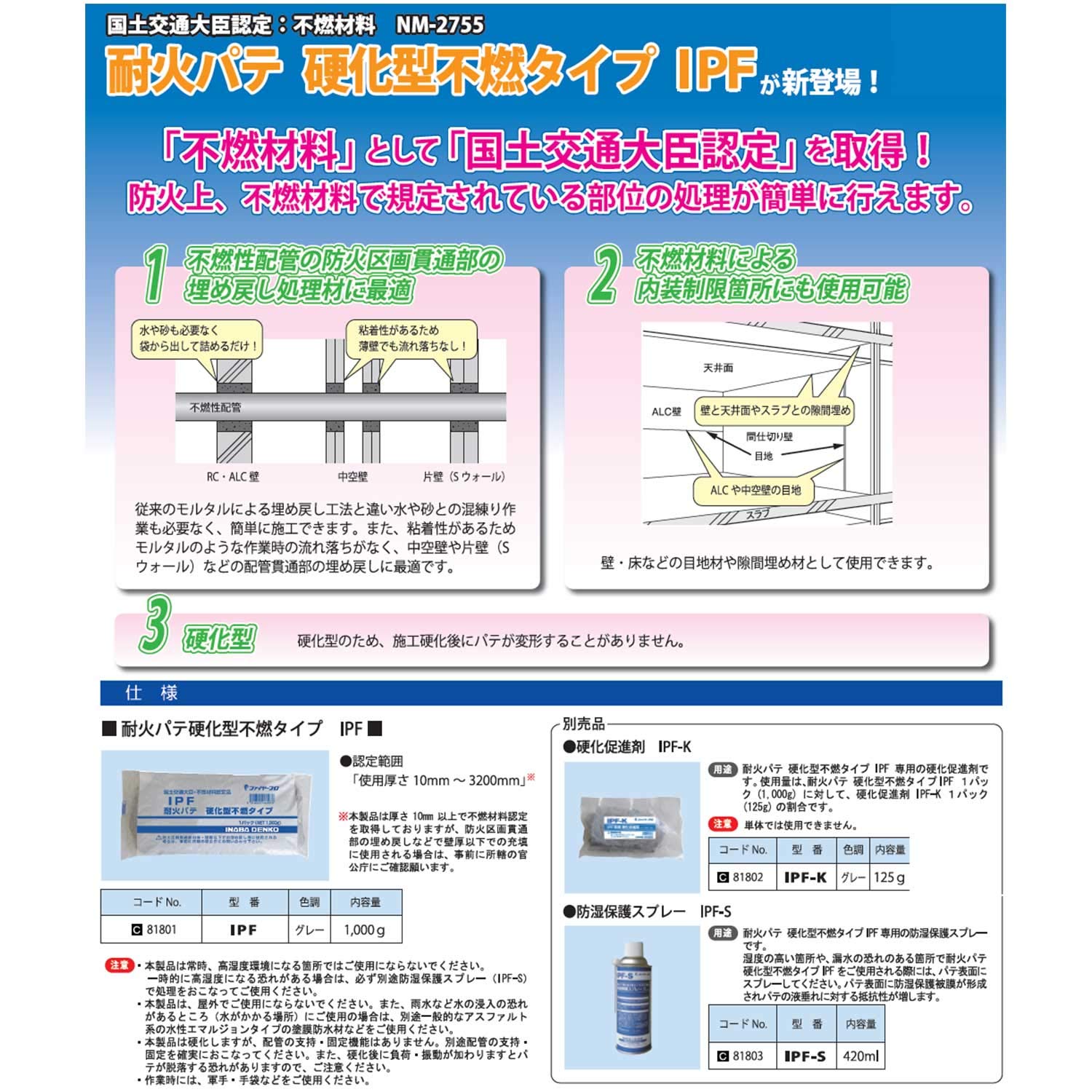 Amazon | 因幡電工 耐火パテ 硬化型不燃タイプ グレー 1000g IPF | 断熱材