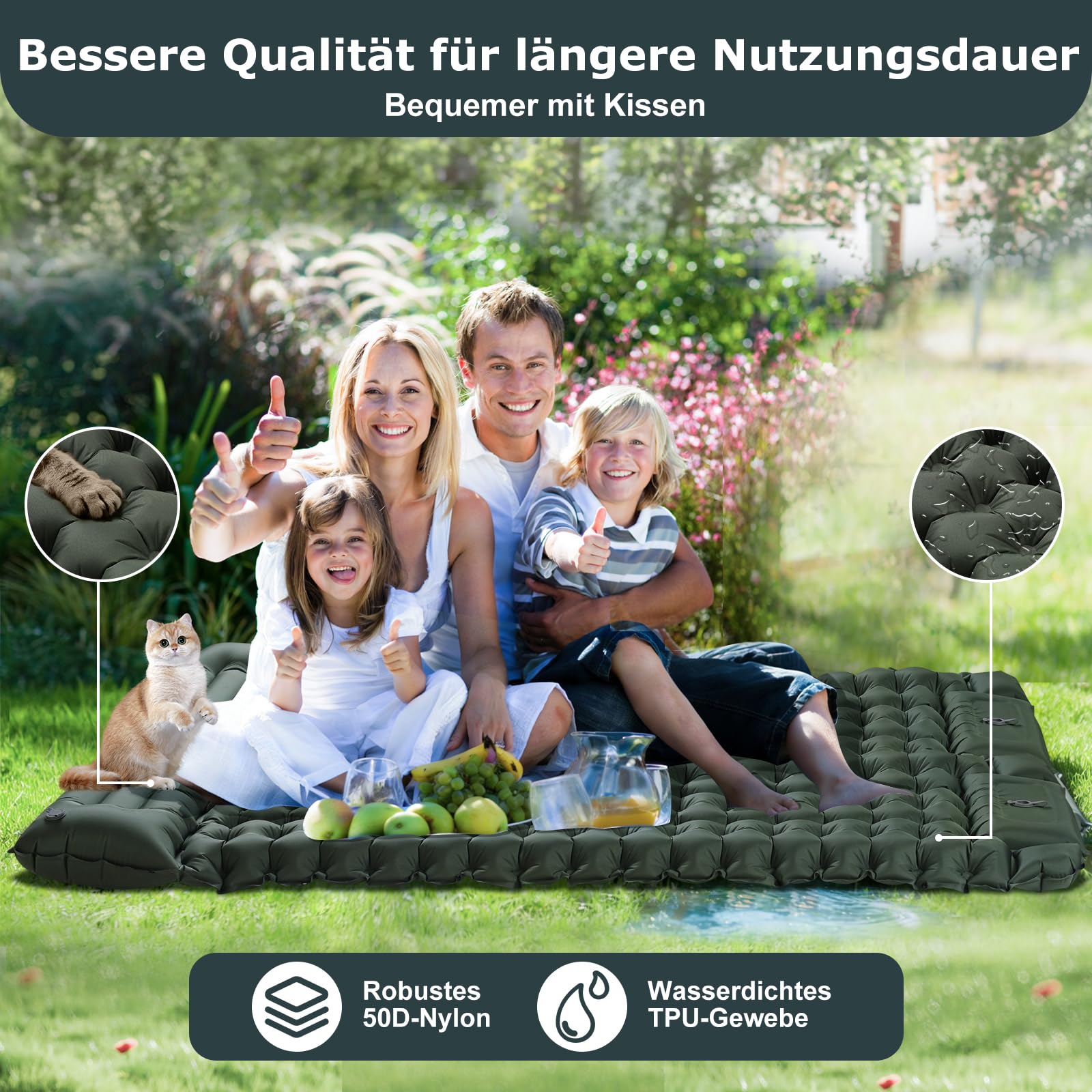 Isomatte Ultraleicht,Luftmatratze Camping,Aufblasbar Matratze mit Fuß pumpe,Tragbar Air Mattress bis Zu 300kg mit kissen,Kompakte und Leichte Schlafmatte für Wandern,Strand,Zelt und Hiking-9cm hoch