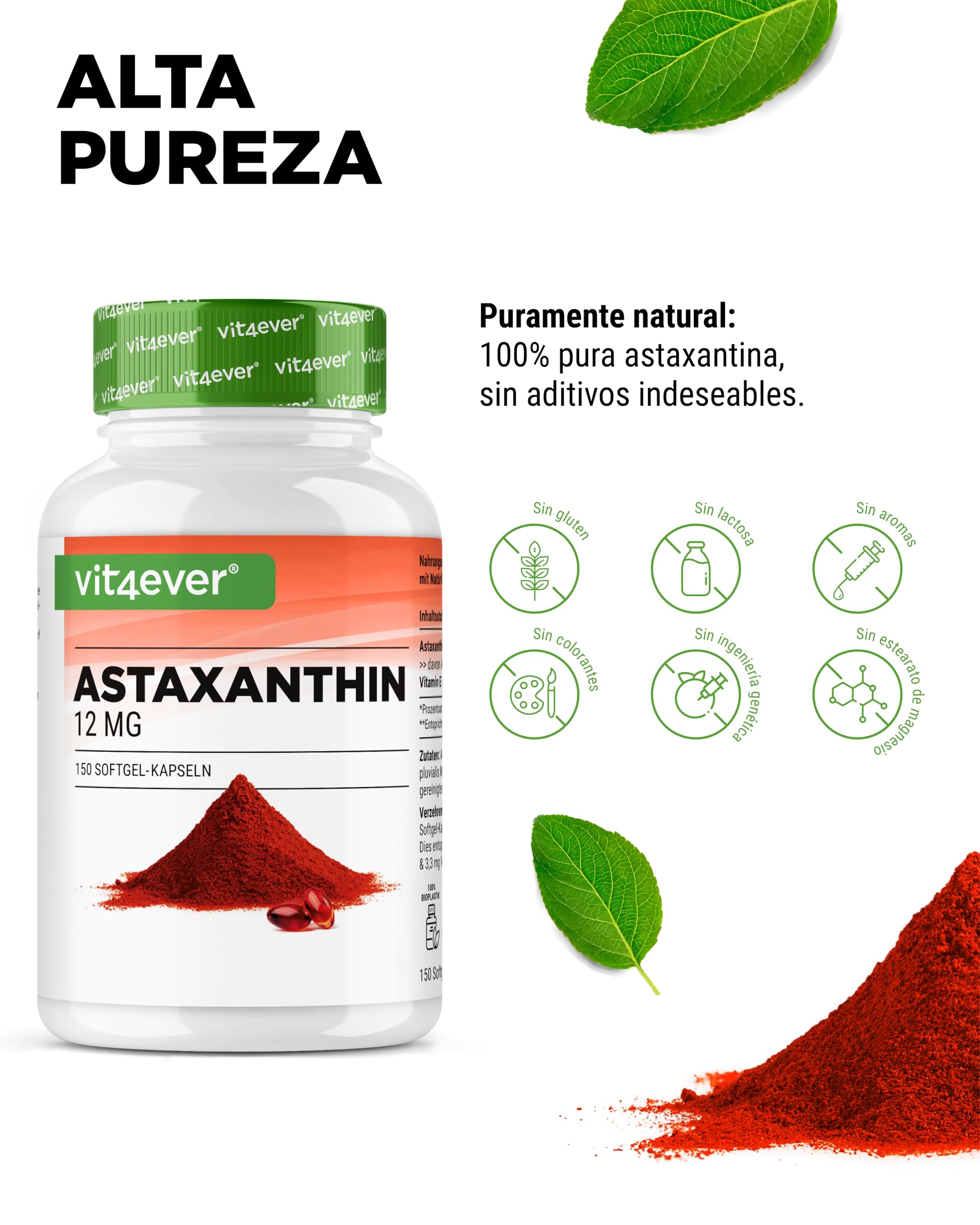 vit4ever Astaxantina 12 mg - 150 Cápsulas Blandas - Para 10 Meses