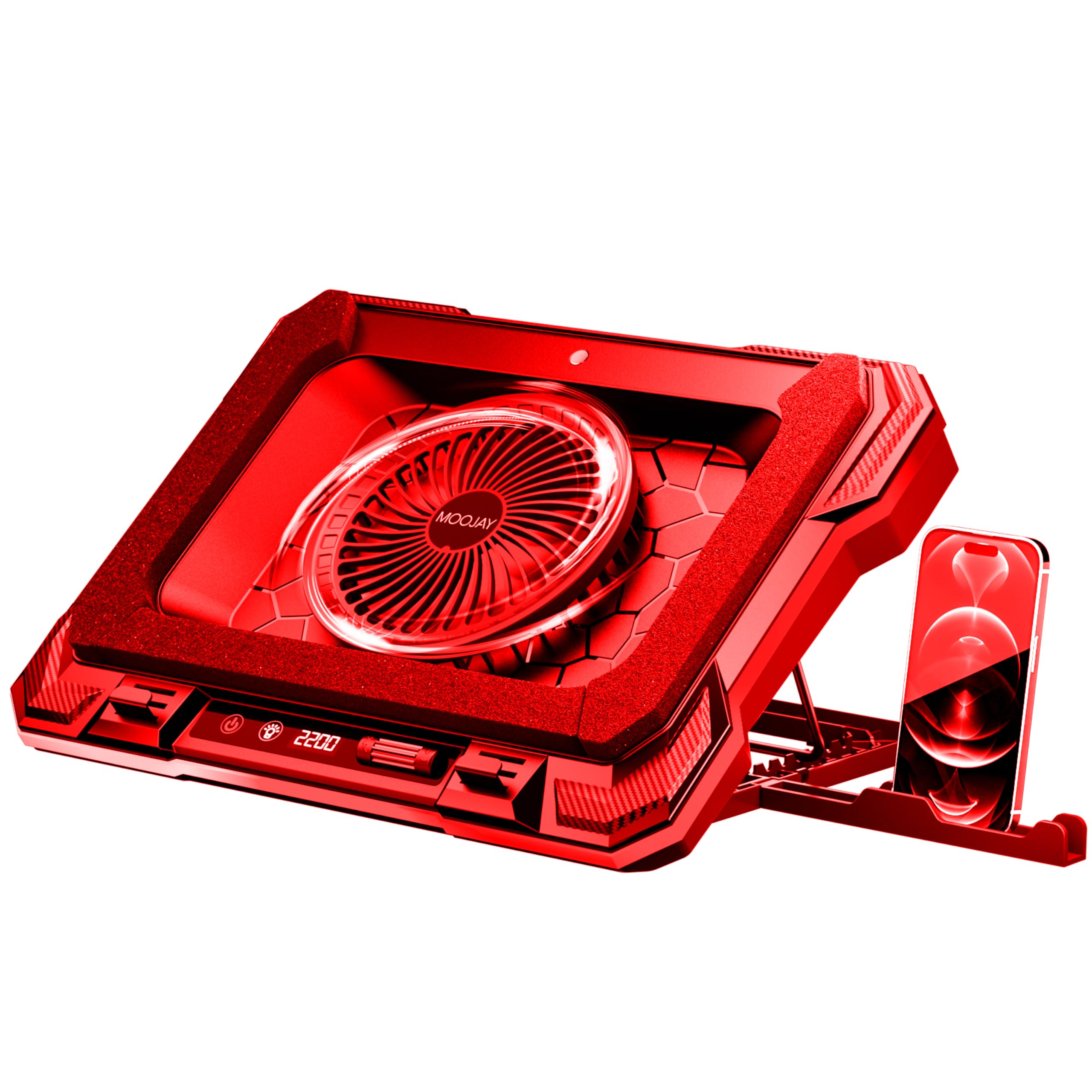 Base Refrigeradora Portatil Poderoso Fanático de Turbo RGB Gaming Notebook Cooler, MOOJAY Soporte del Ventilador de Laptop con 8 Alturas Ajustables y Soporte Teléfono per 14-19" Laptops - Colorido/a