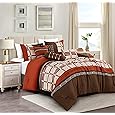 Chezmoi Collection Napa by 7-Piece Luxury Leaves Scroll Embroidery Bedding Comforter Set (King, Rust Orange/Taupe/Brown)