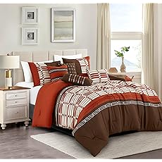 Chezmoi Collection Napa by 7-Piece Luxury Leaves Scroll Embroidery Bedding Comforter Set (King, Rust Orange/Taupe/Brown)