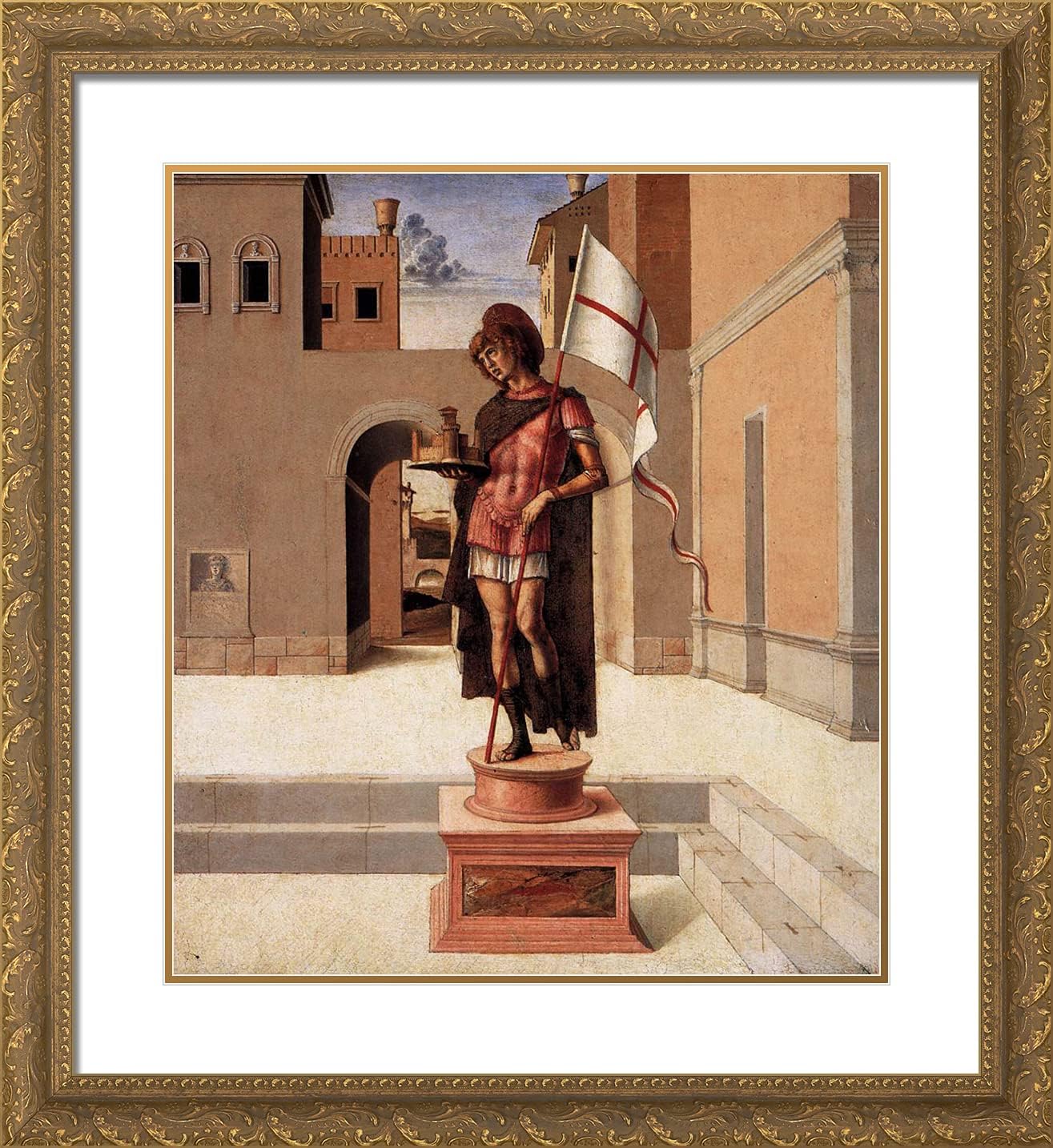 ArtDirect Bellini, Giovanni 20x22 Gold Ornate Framed Art Print with Double Matting Titled: Pesaro Altarpiece Predella