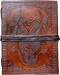 18 cm double dragon Leather Blank Book grimoire leather journal book of shadows spell book leather diary journal notebook ...