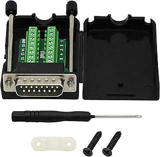 CERRXIAN DB15 Breakout Connector , DB15 D-SUB Male Solderless Serial to DB15 Screw Wiring Terminal Module Signal Breakout PCB Board with Plastic Case & Screws Long Bolt (Black) (MB)