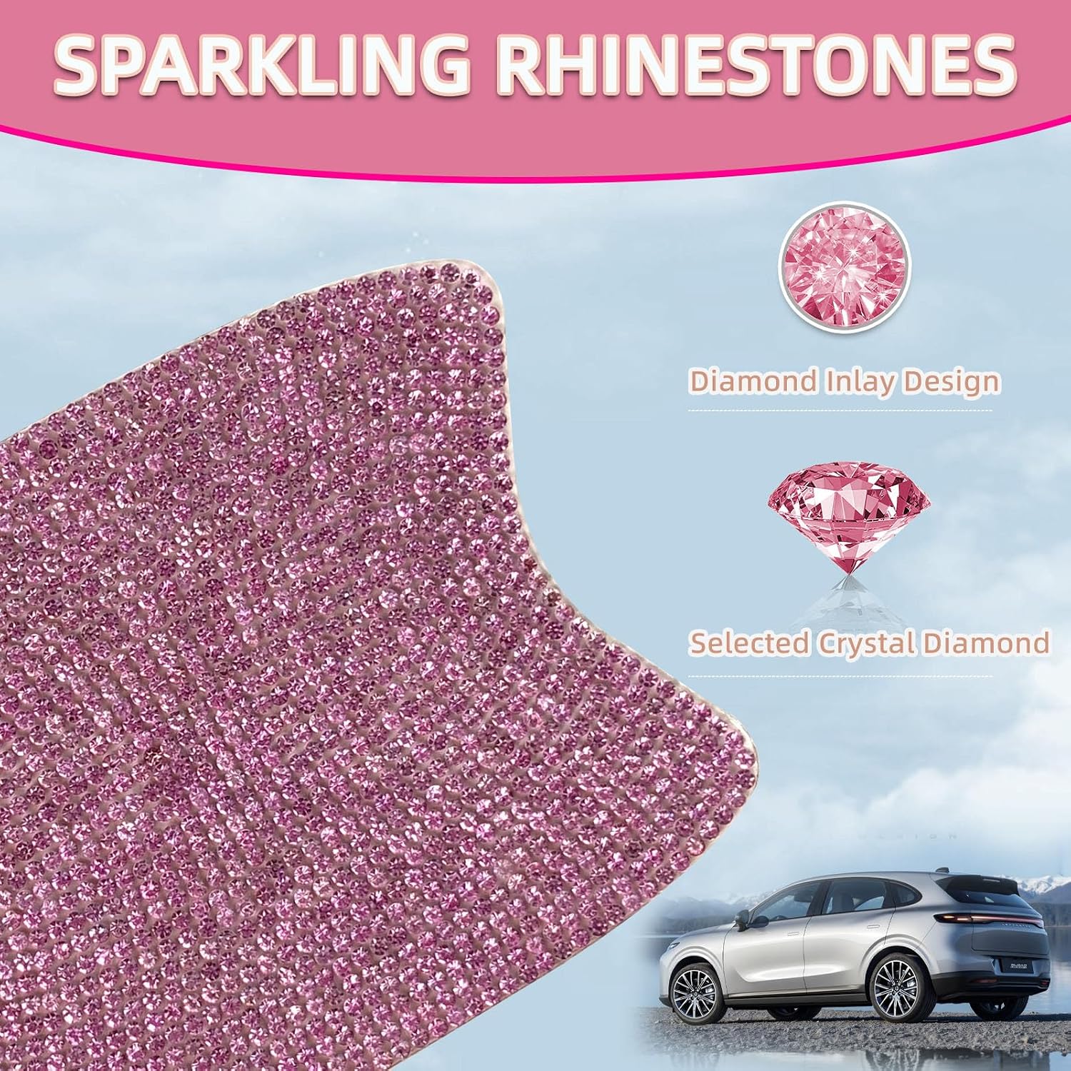 10 pcs Bling Diamond Car Door Handle Stickers, Bling Car Accessories for Women, Universal Rhinestone Crystal Glitter Door Handle Protector Stickers and Decals, Scratch Safety Reflective (Pink)