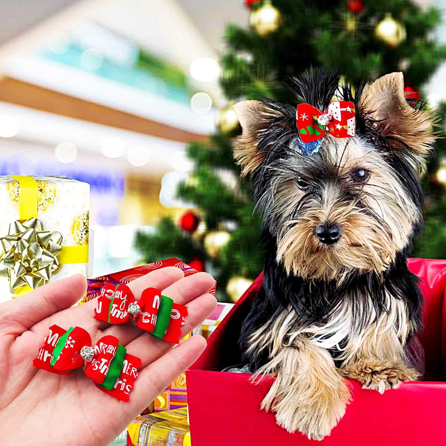 PET SHOW 50pcs Christmas Dog Hair Bows with Rubber Bands Bulk for Small Medium Dogs Xmas Holiday Puppies Cats Kittens Rabbits Topknot Grooming Costumes Hair Accessories image 5